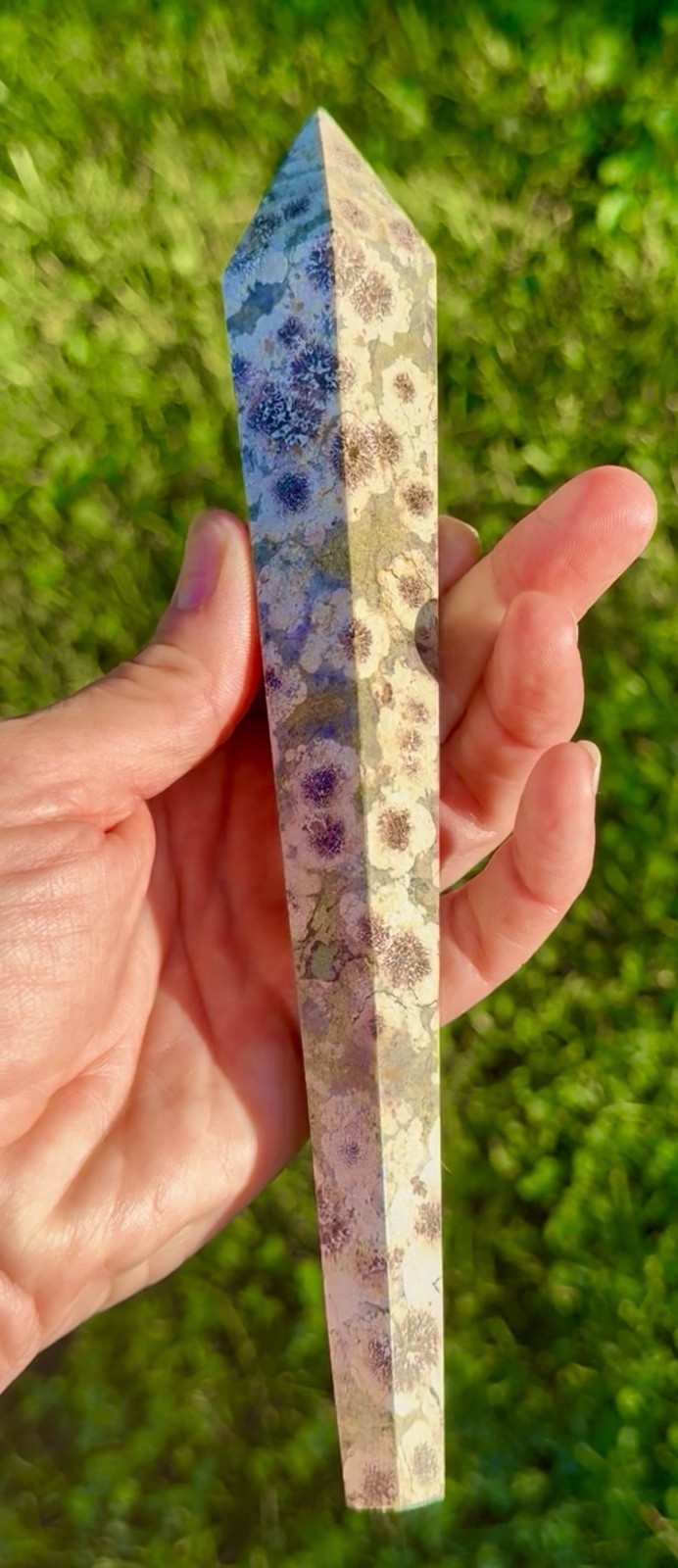 Green Flower Agate Wand 9in-281g