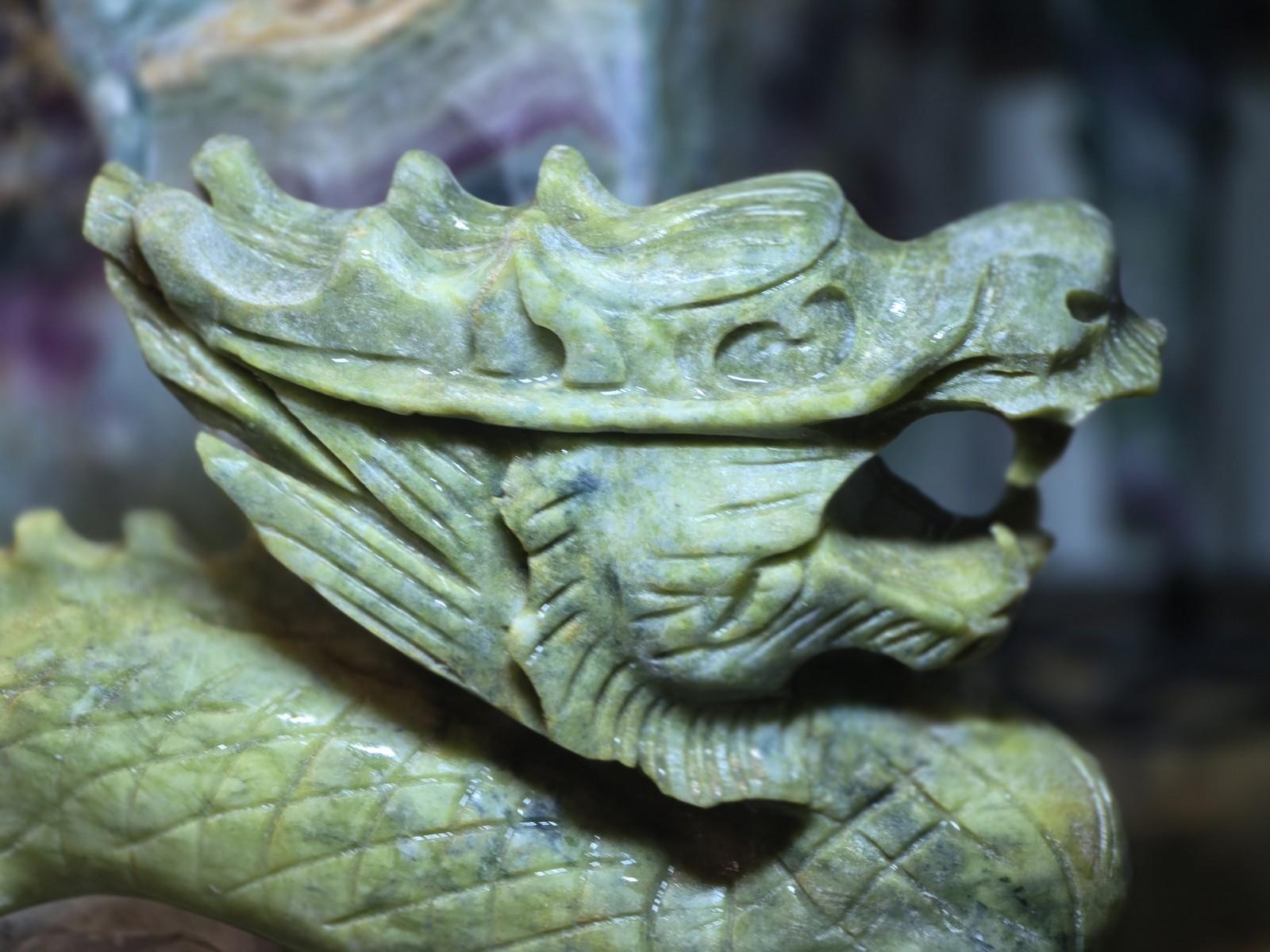 Vintage Carved Xiuyan Jade Chinese Dragon, Large, Lovely Piece!