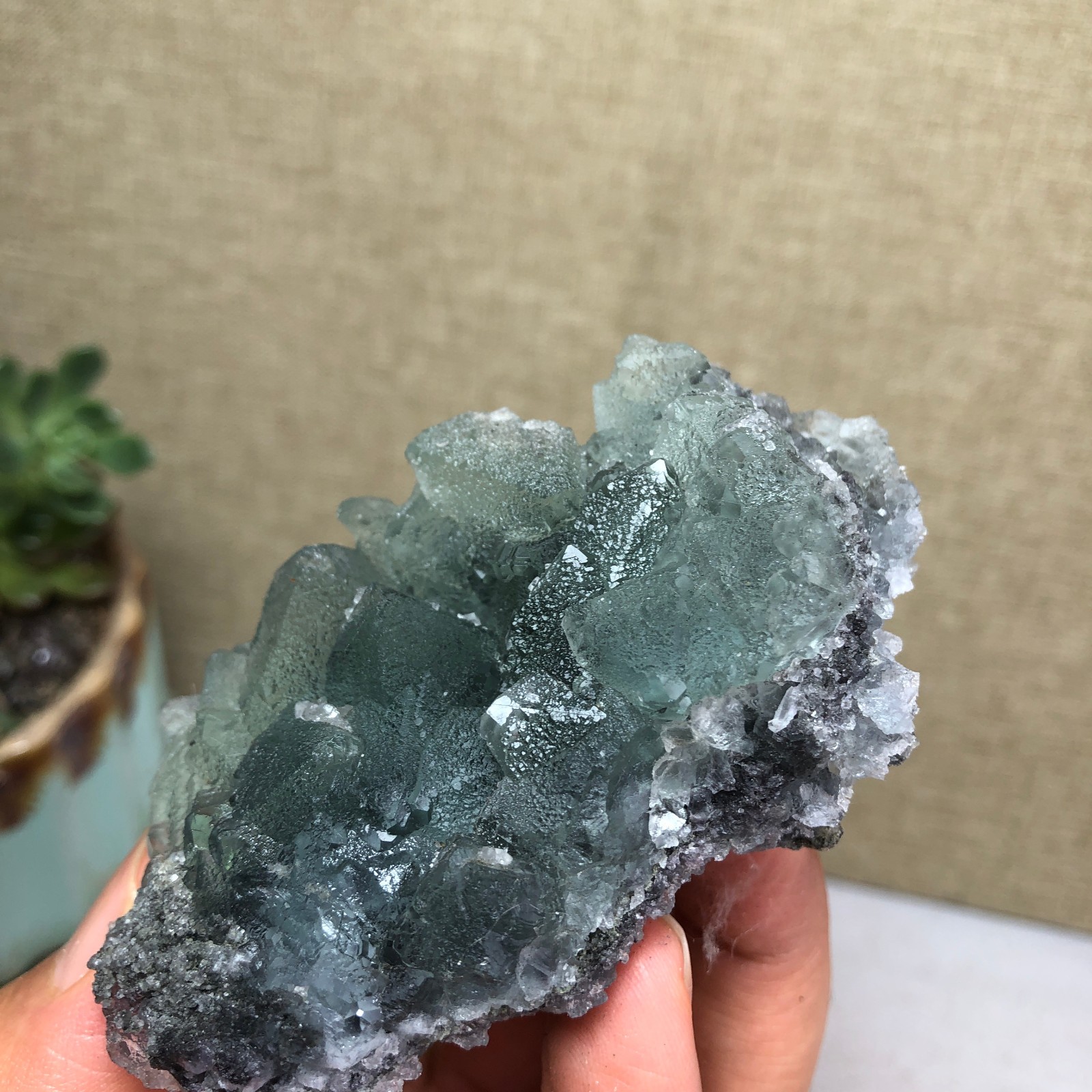 122g NATURAL Green Cubic FLUORITE Crystal Cluster Mineral Specimen A4738