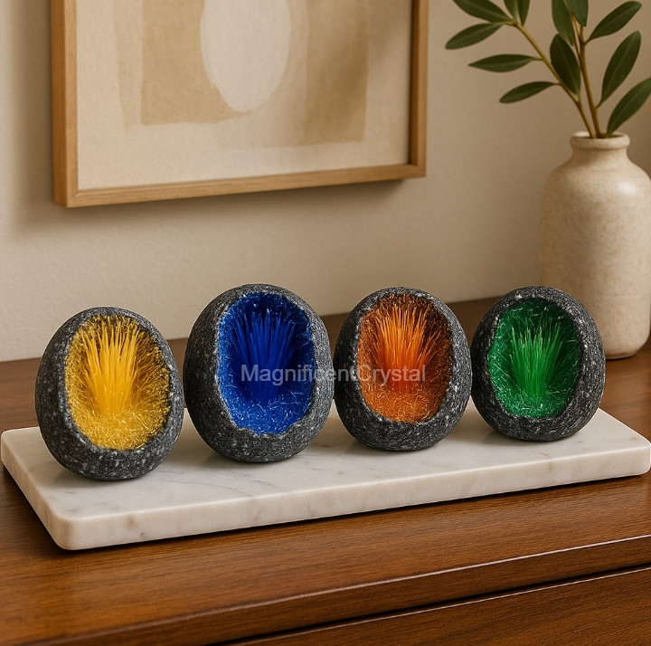 4PCS/Set Natural Quartz Crystal Specimen Goethite Copper Ore Display Home Decor