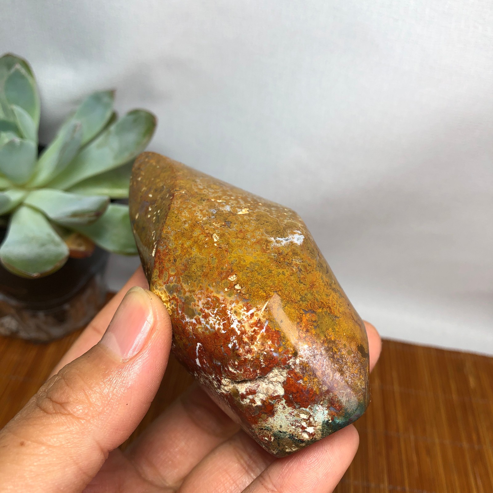 Natural Ocean Jasper torch Hand carve polish/rough Crystal free standing A7184