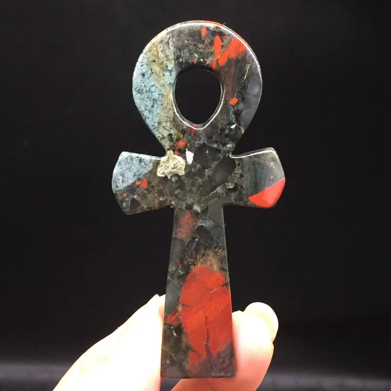 Natural African Blood Stone Ankh Quartz Carved Cross Pray Healing Decoration 1Pc