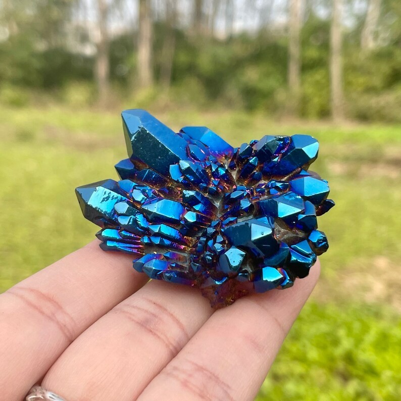 Rainbow Cluster Angel Aura Titanium Geode Quartz Crystal Healing Specimen Gift