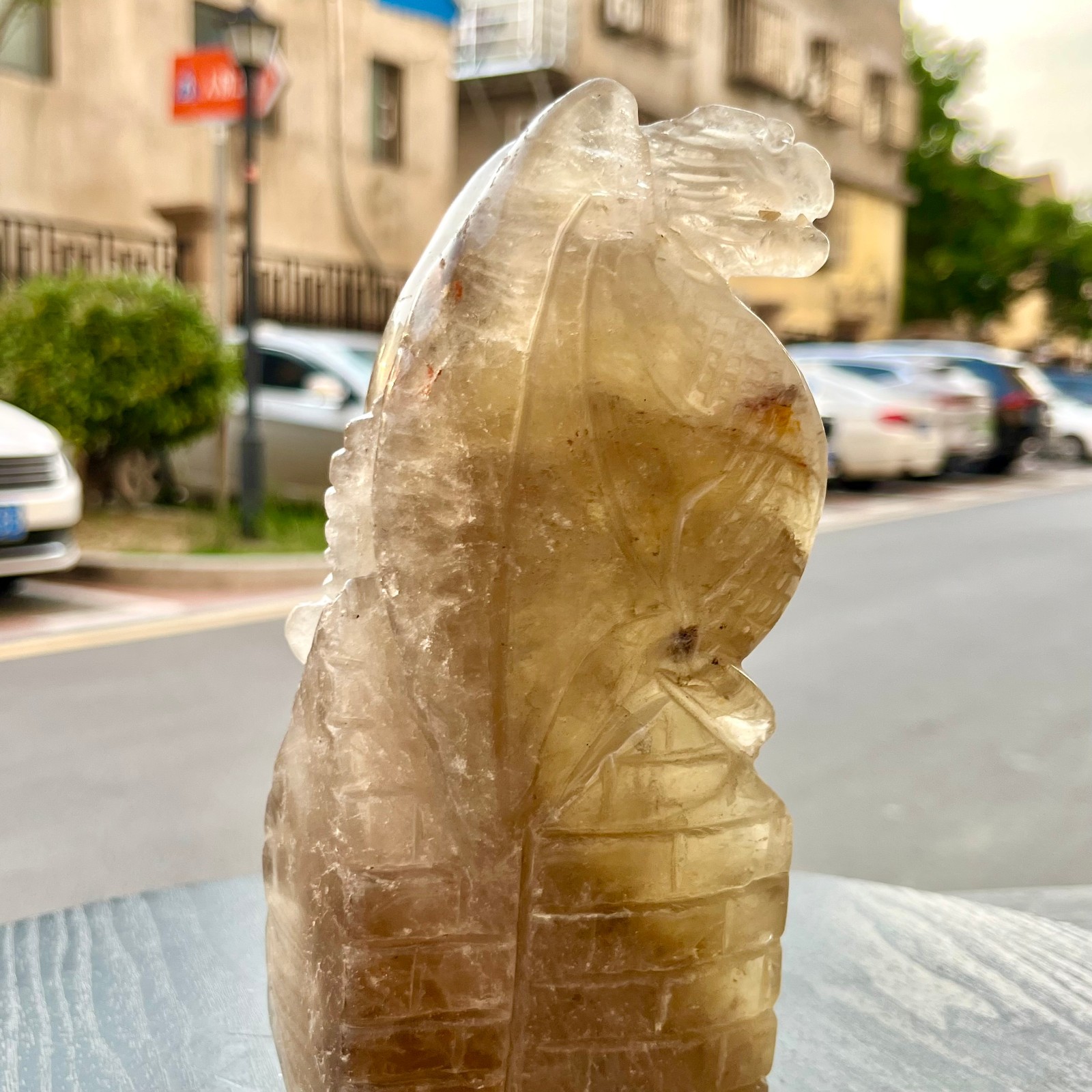 Natural Smoky Quartz Dragon Pillar Carved Statue Crystal Gemstone Decor 2.7 lb