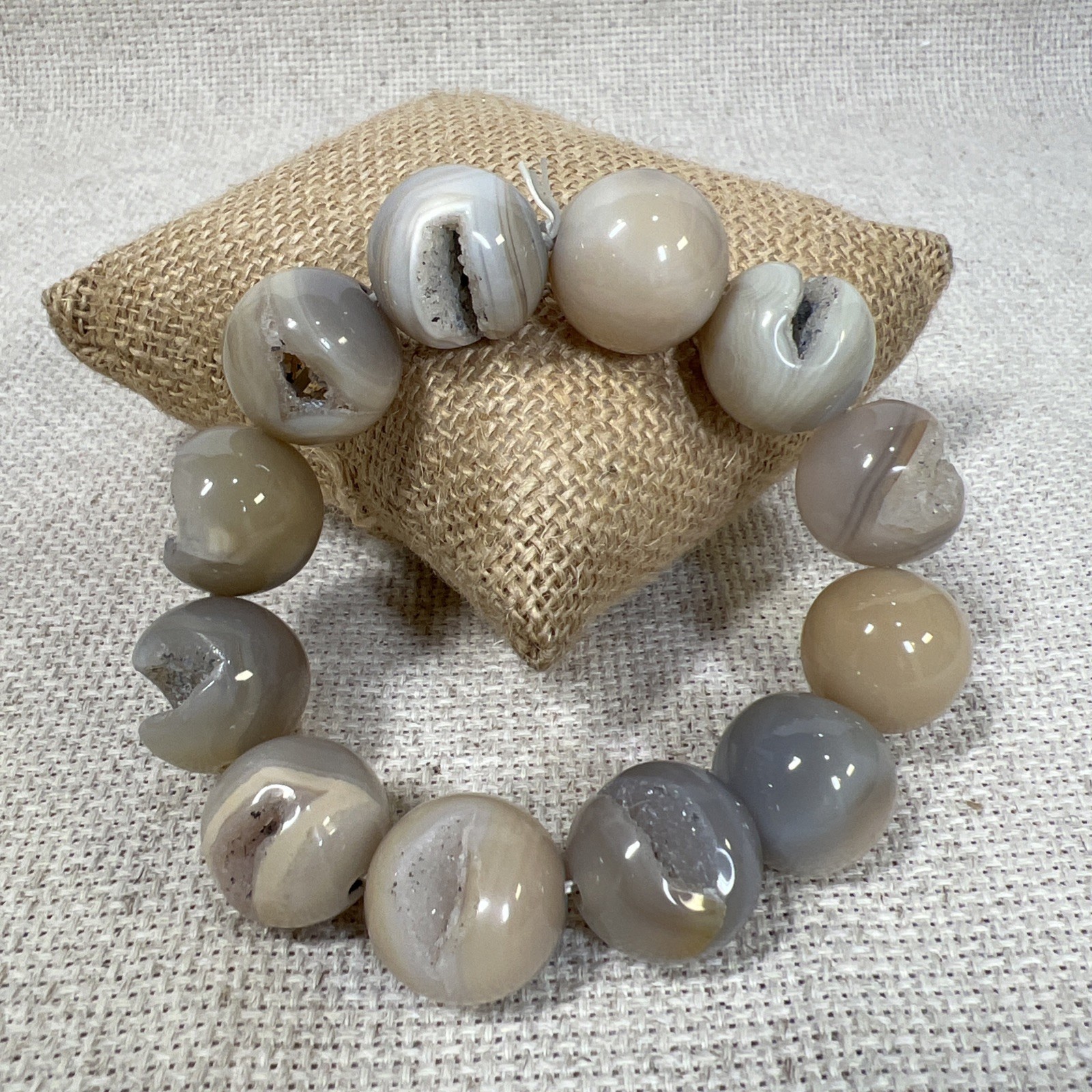 Botswana Drusy Agate Beaded Stretch Bracelet 18mm Statement