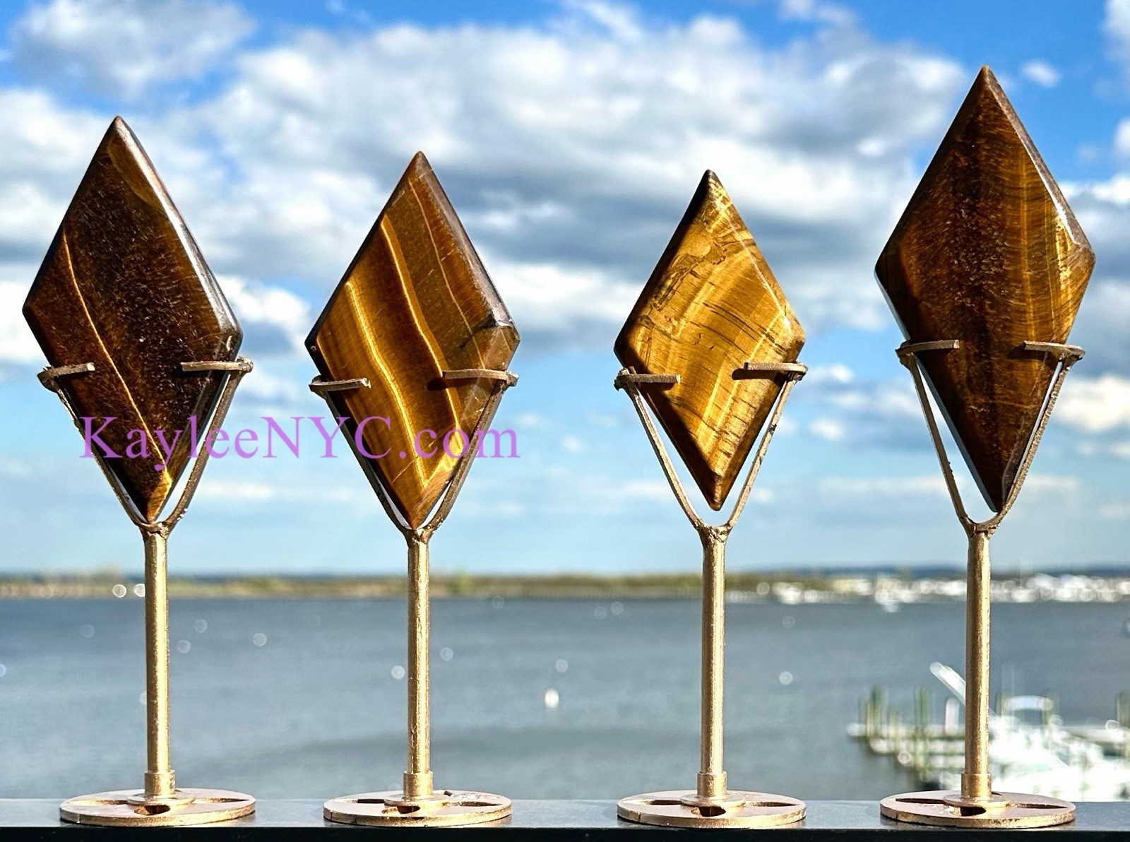Wholesale Lot 4 Pcs Natural Tiger Eye Diamond W/ Zodiac stand Healing
