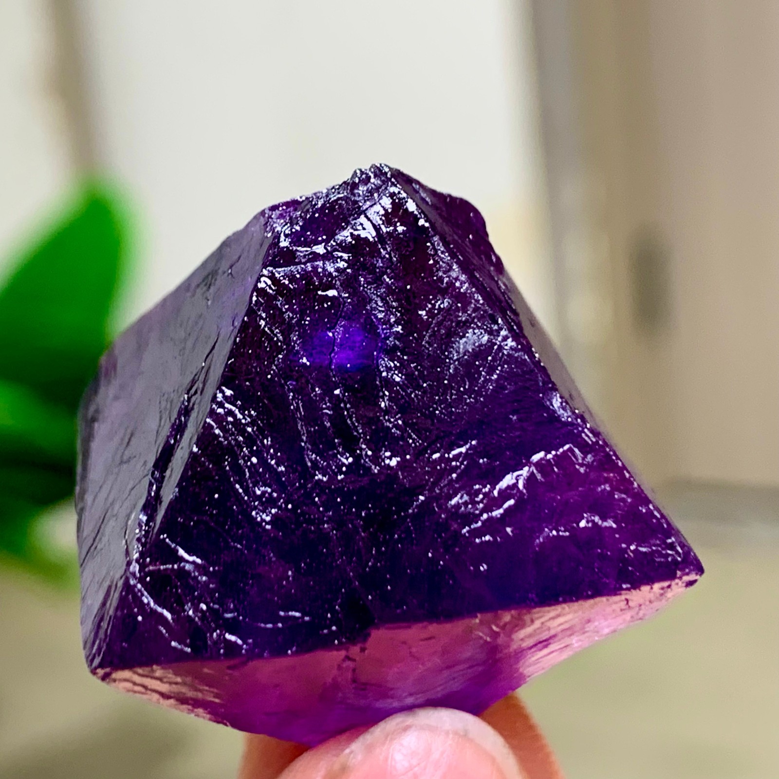 32G Natural purple fluorite octahedron quartz crystal healing