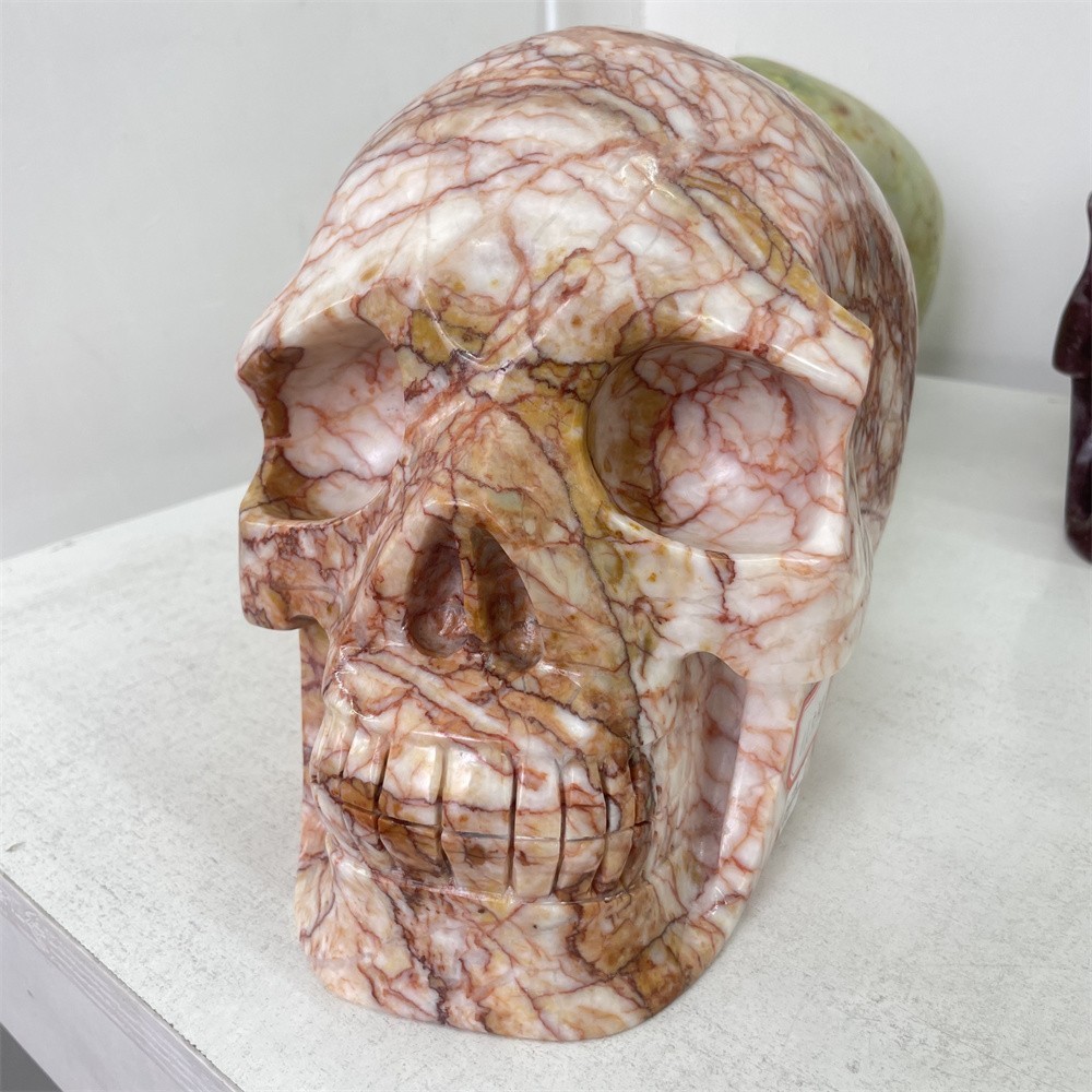 25.5LB 9″ Large Natural A++ Red Net Stone Skull Quartz Energy Statue Home Decor