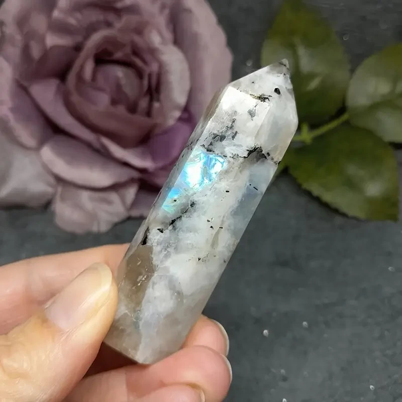 Natural Moonstone Tower Reiki Healing Rainbow Crystal Wand Obelisk Home Decor