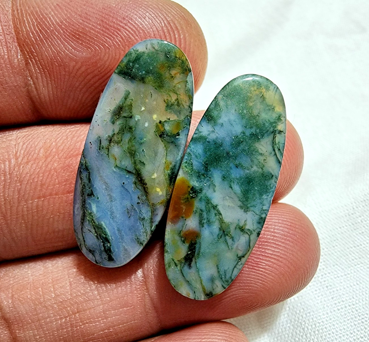 Amazing Rare Moss Agate Matching Pair Cabochon 26ct Loose Gemstone for Jewelry