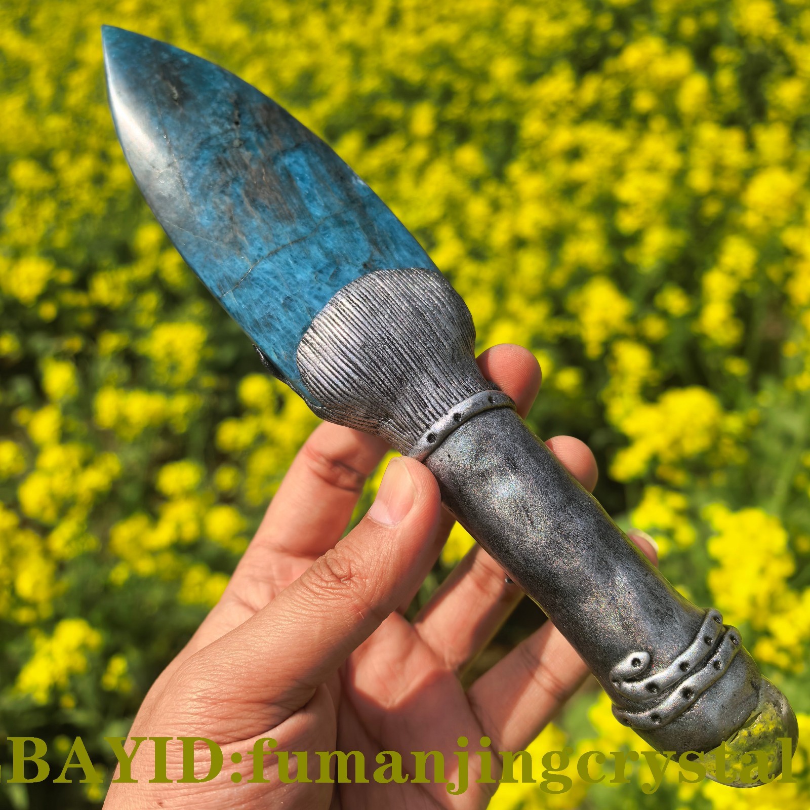 Blue apatite Knife , Handmade Carved Crystal Raw Sorceress Collectible gifts