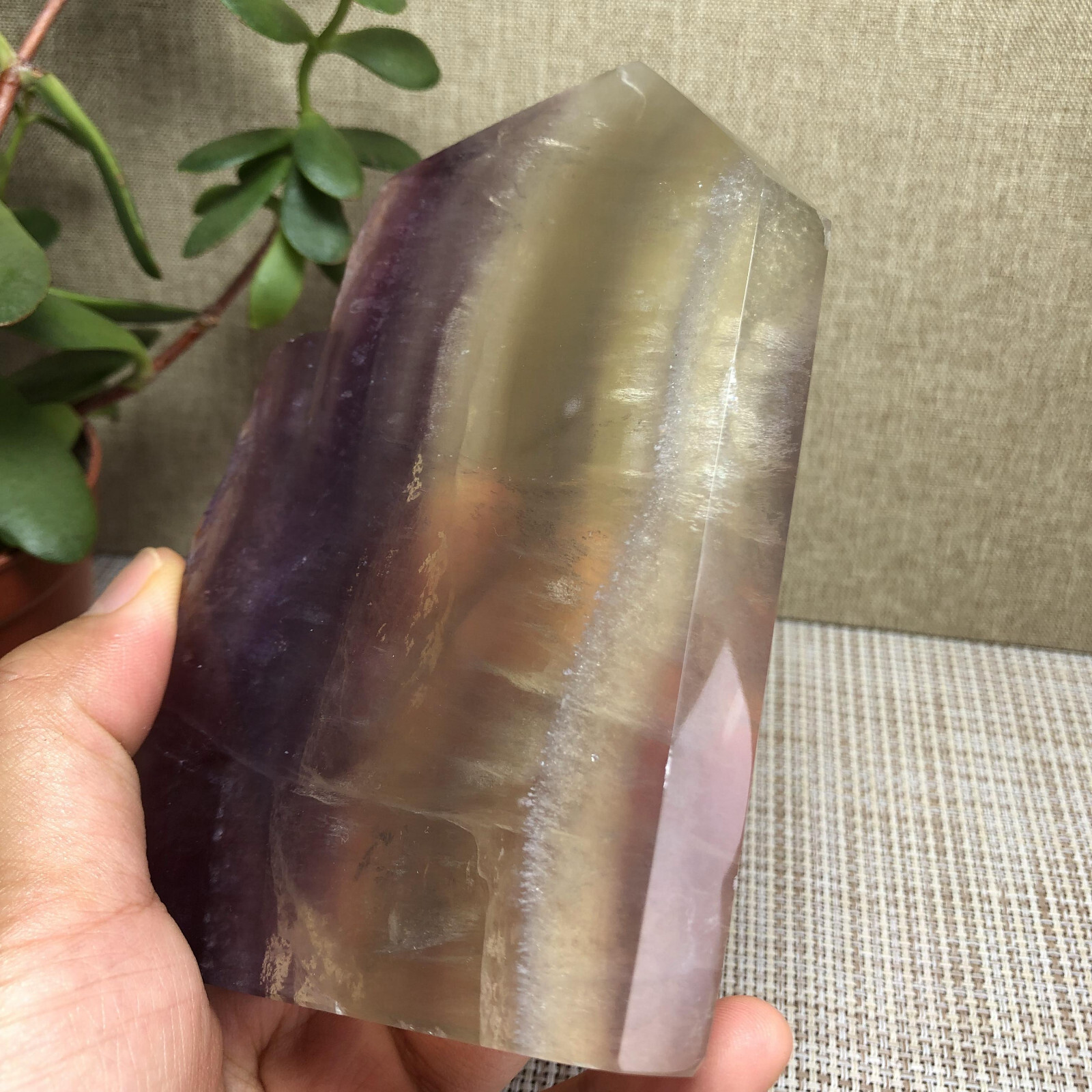 492g Natural candy Fluorite Polish/Rough wand Crystal free standing 123mm A2894