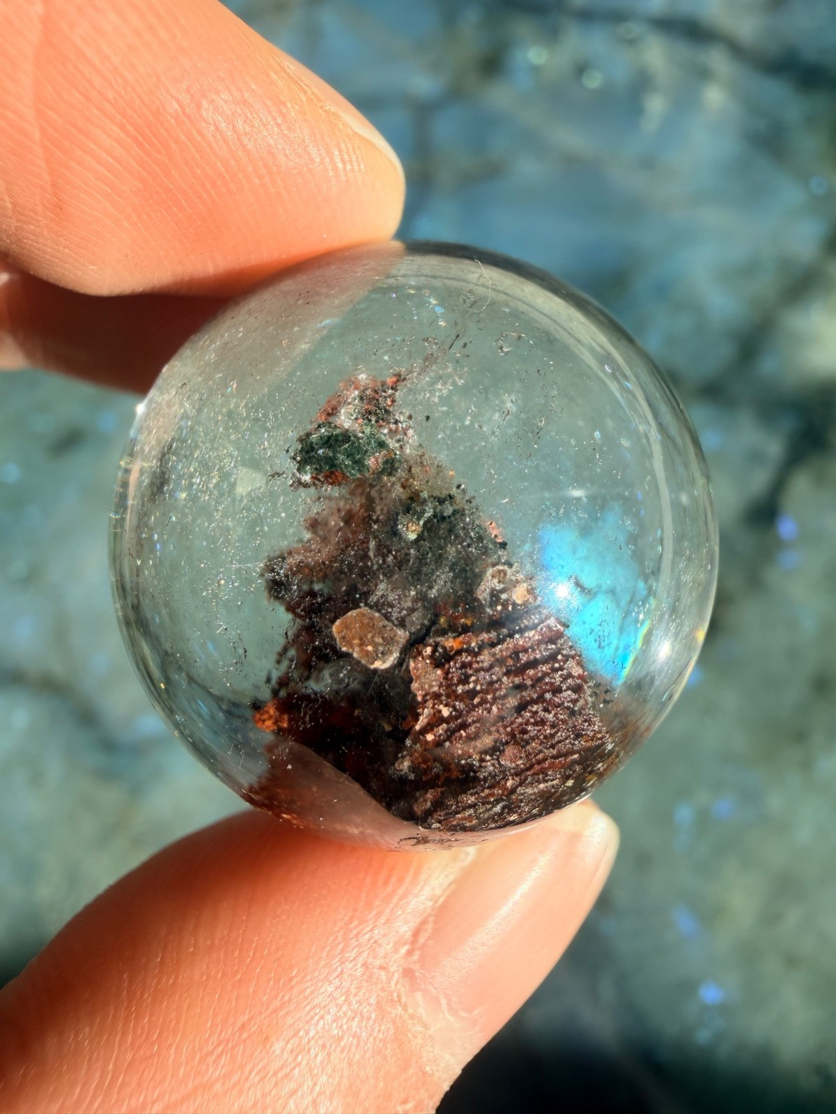 Garden Quartz Sphere From Brazil, 1.08″ | Scenic Lodolite Crystal Sphere