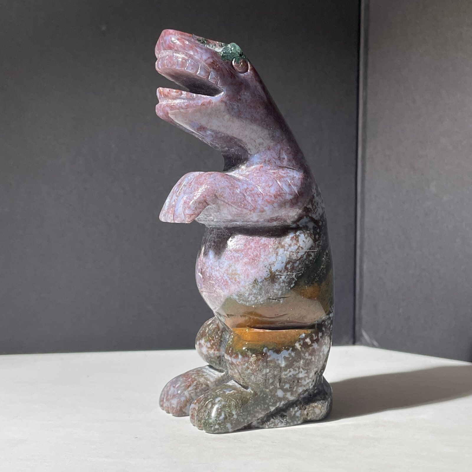 239G Natural ocean jasper Quartz hand carved dinosaur reiki Healing Gift decor