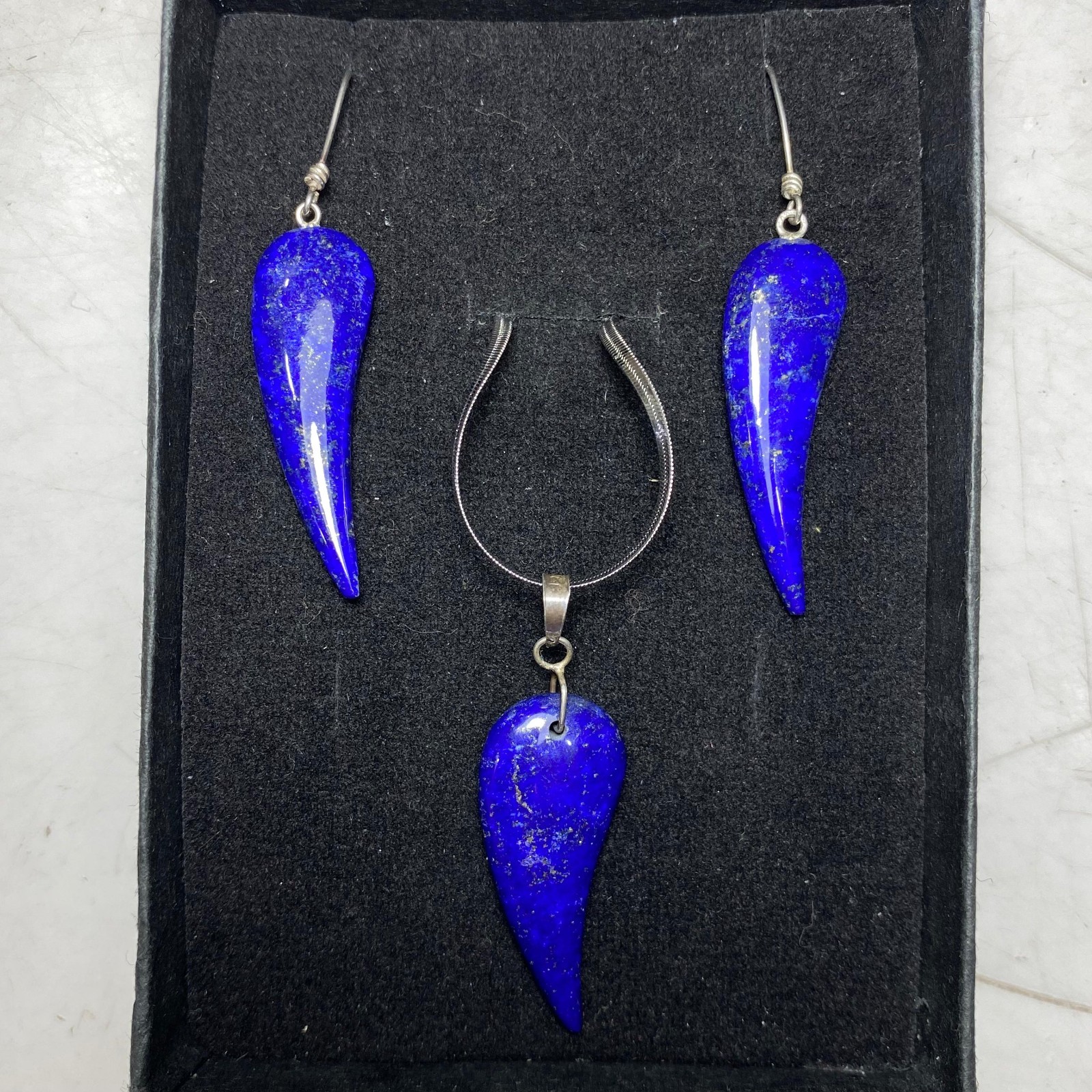 Natural Lapis Lazuli Jewelry Set 925 Sterling Silver Earrings Pendant Necklace A