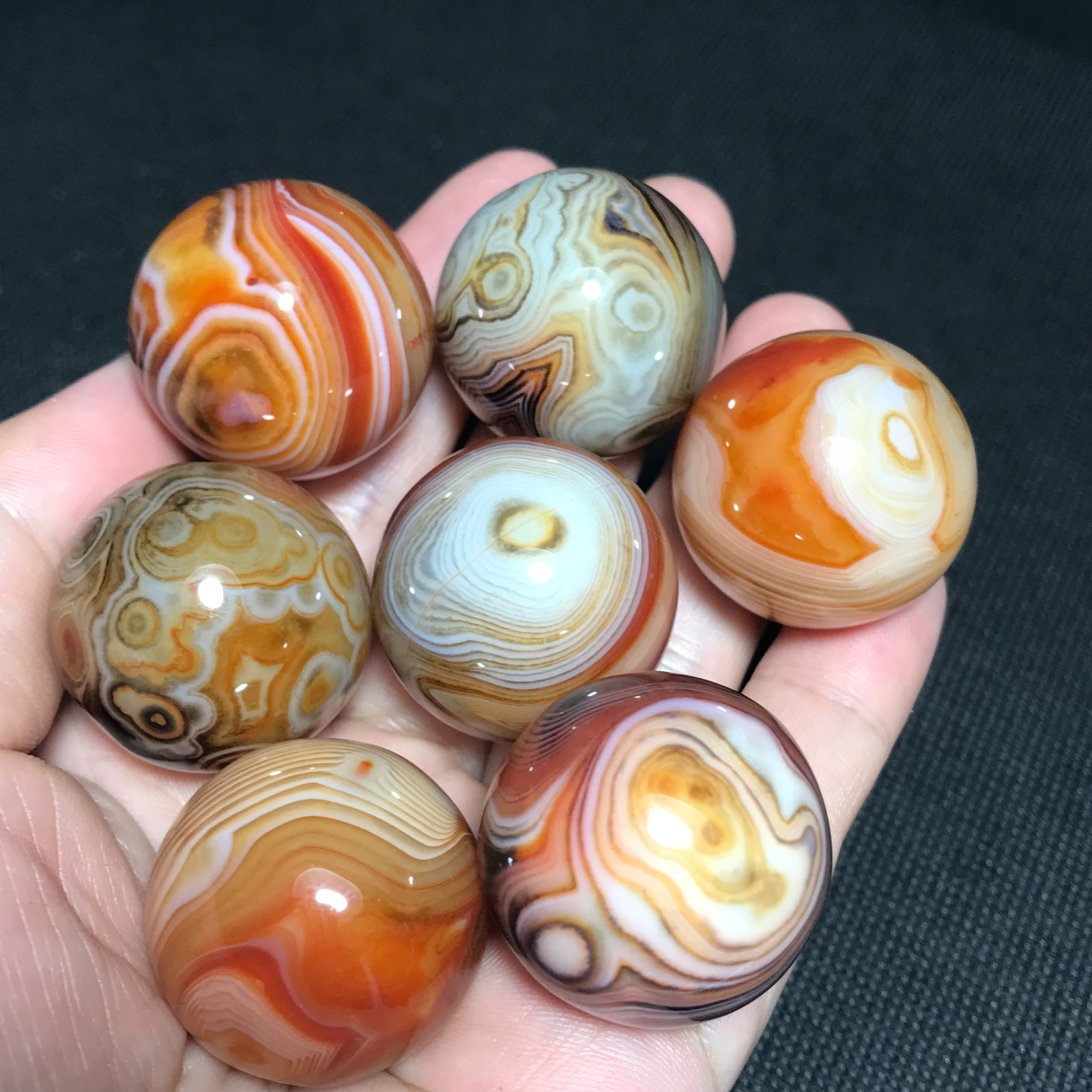 191g 7pcs 26mm Polished Silk Banded Lace Agate Ball Madagascar+base 477