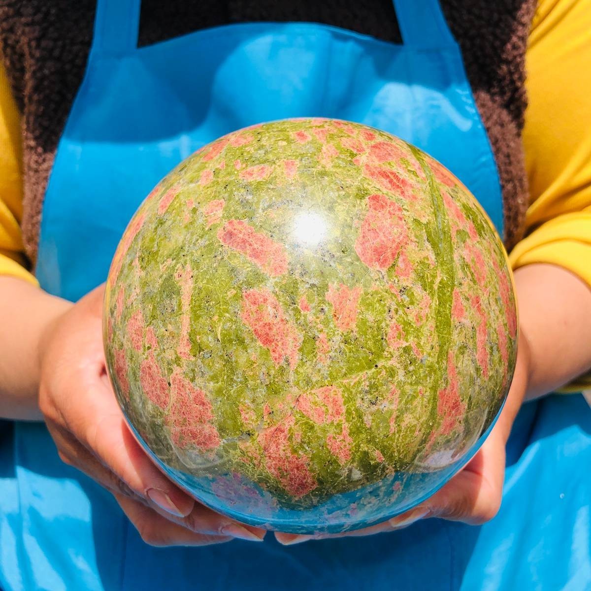 7.1LB Natural flower green treasure ball Sphere Crystal Healing Decor Ball