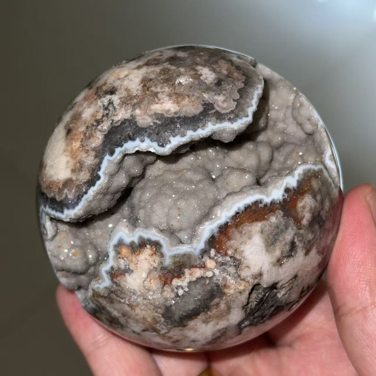 1.2LB 3″ A+Natural Moroccan Druzy Agate Sphere Crystal Geode Ball Healing Decor
