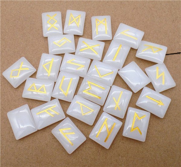 25Pcs/set 20x15x6mm White Jade Runes Set for Healing Reiki Stones Gift HH7712
