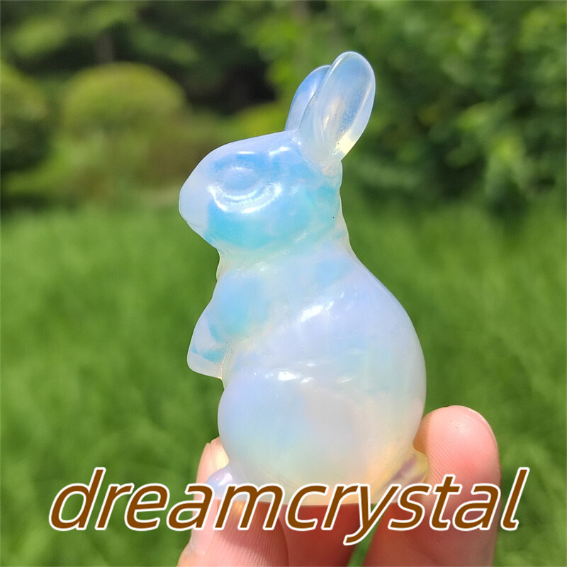 2″+ Opalite Rabbit Hand Carved Quartz Crystal Skull Reiki Sculpture Gift 1pc