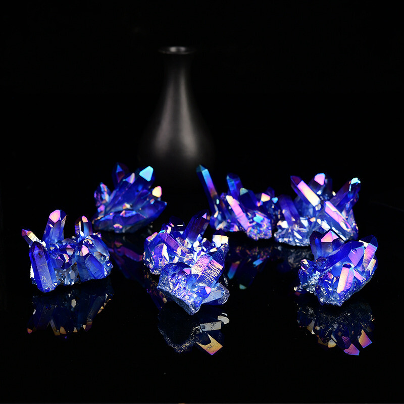 50g Natural Aura Blue Titanium Quartz Crystal Cluster Energy Stone Geode Healing