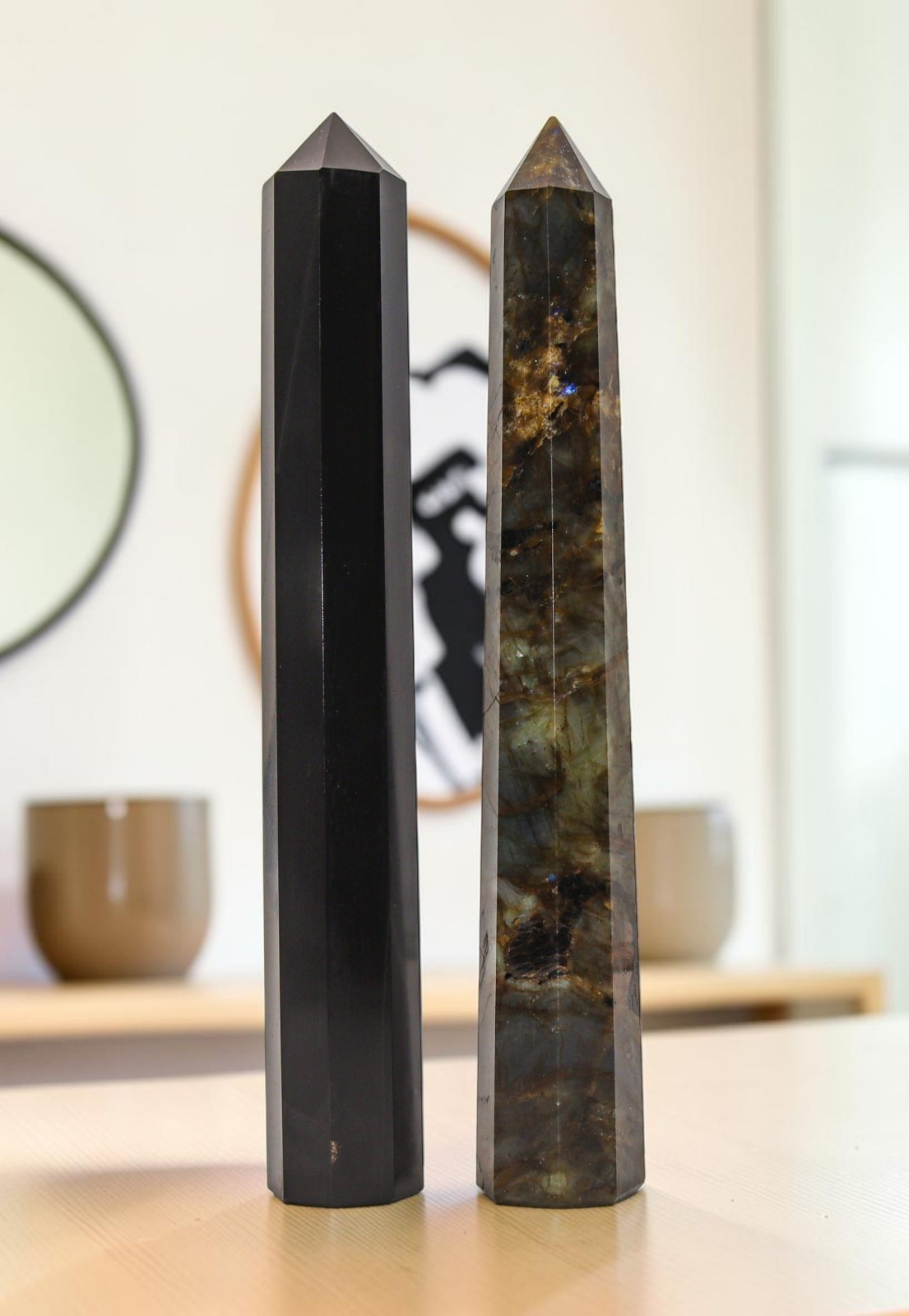 Combo Set Obelisk Tower Tourmaline / Labradorite Crystal Healing Stone Decor