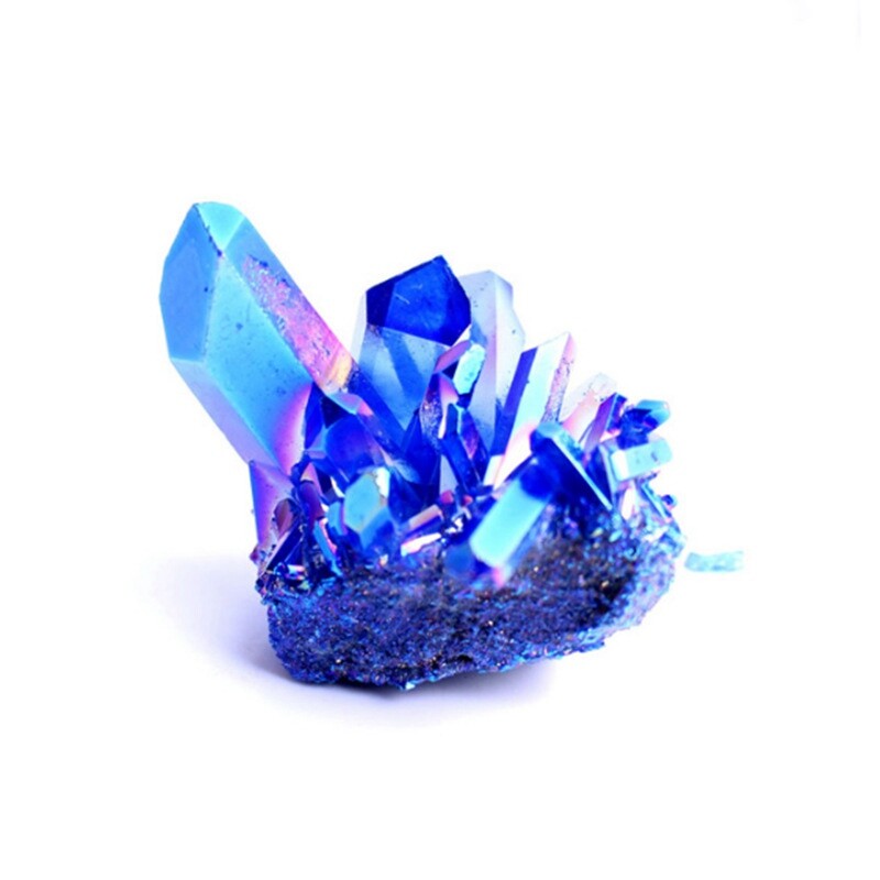 50g Natural Aura Blue Titanium Quartz Crystal Cluster Energy Stone Geode Healing