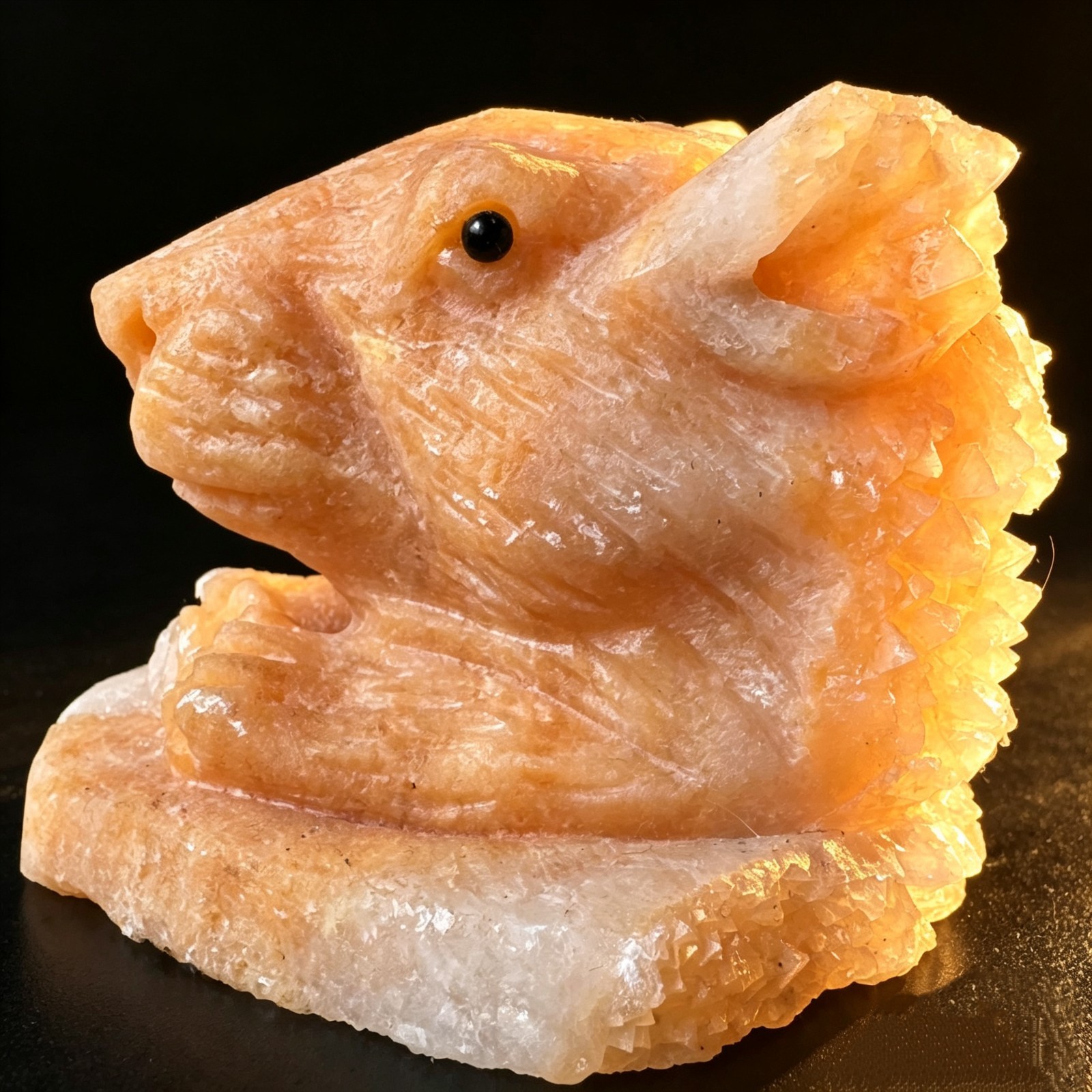 Collectible Quartz & Calcite Rat Head Carving | Hand Carved Crystal Specimen Art