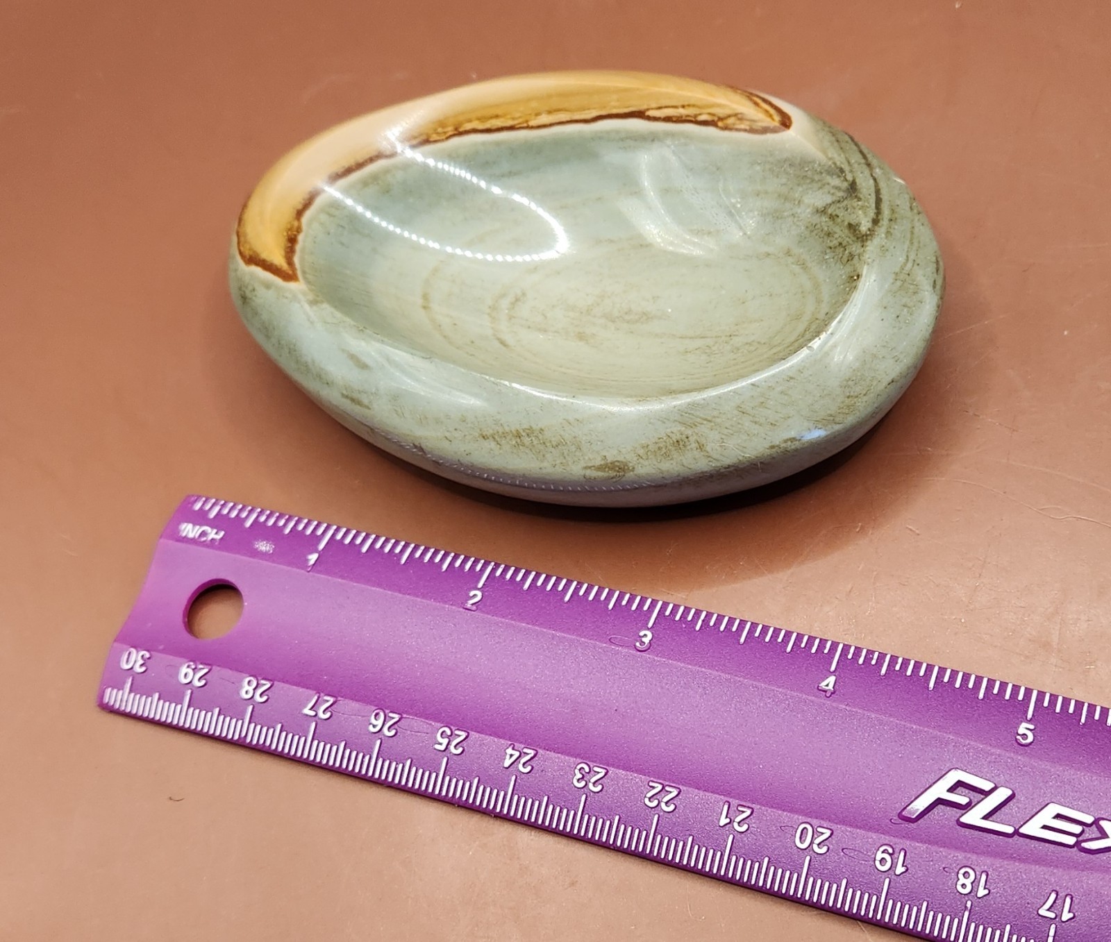 Matching Pair Polychrome Jasper Carved Dishes Teal Orange Madagascar Set