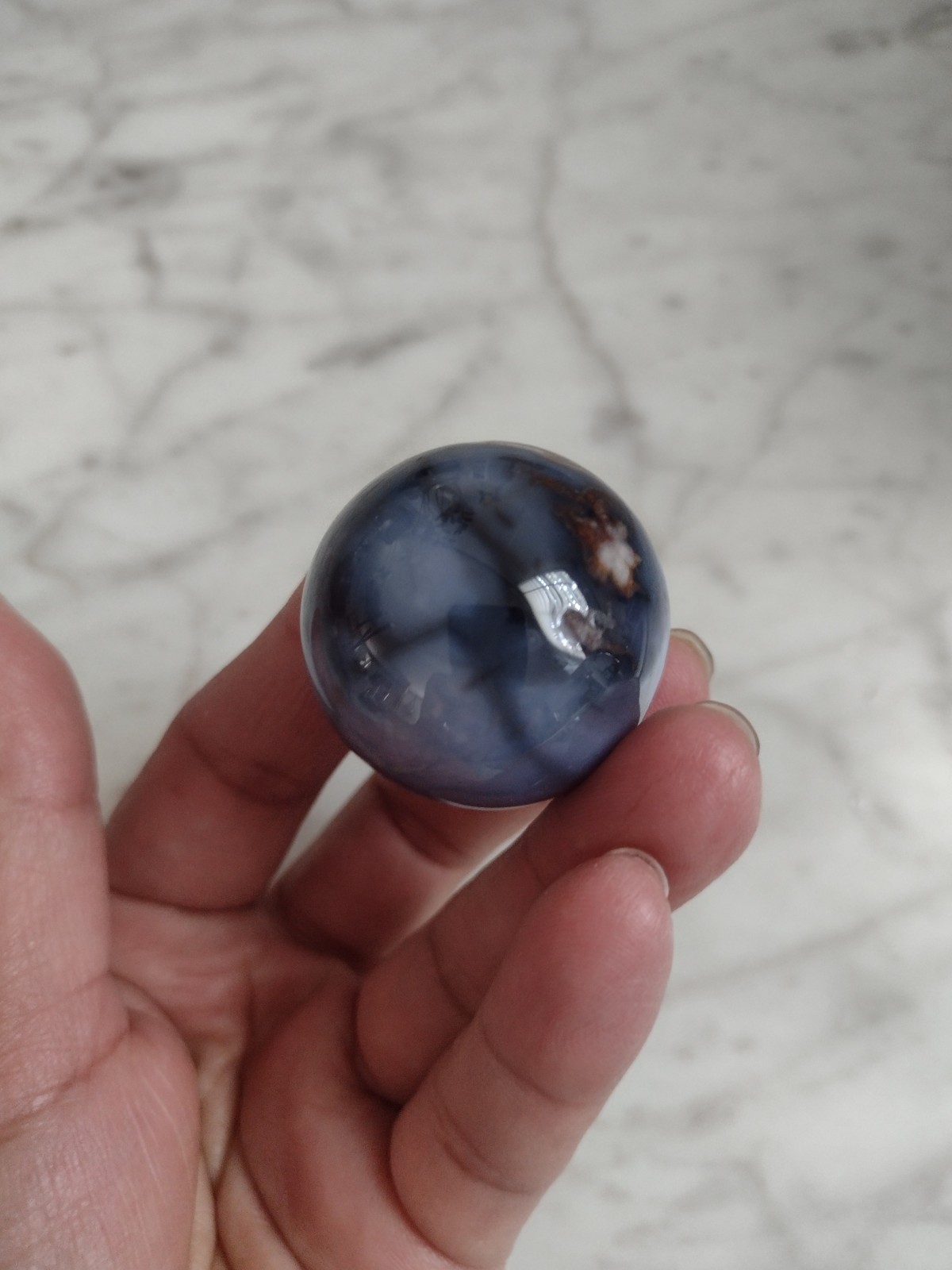 35mm Blue Flower Agate Sphere Carving Crystal Stone Ball A