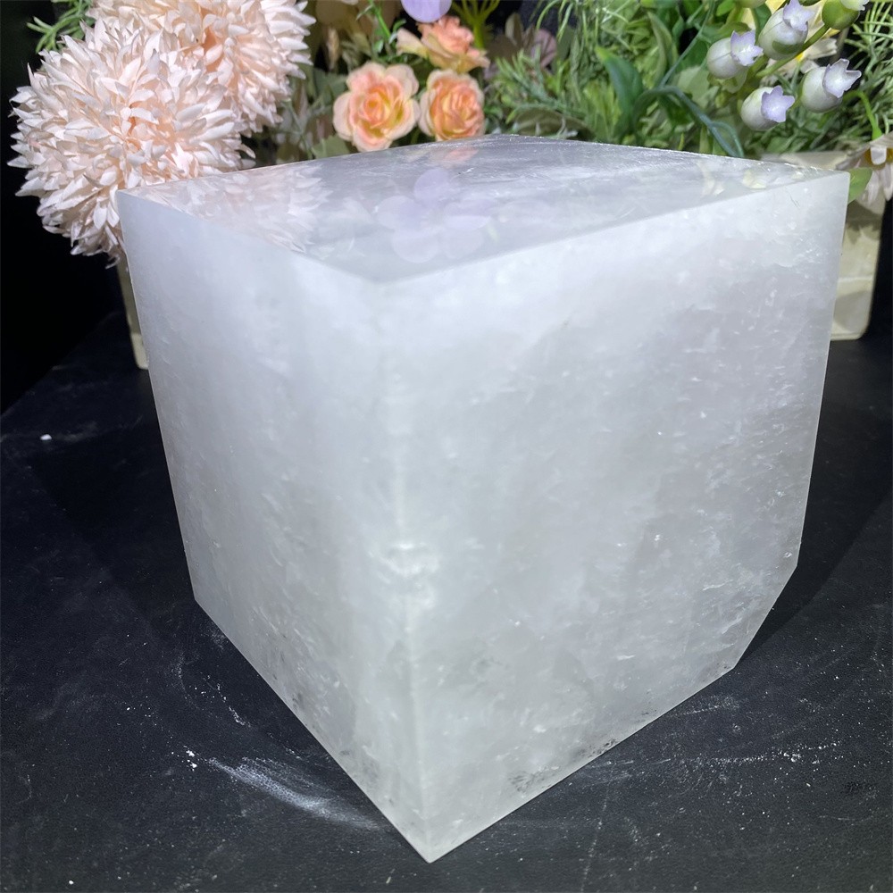 6.1LB 3.8″Natural Clear Quartz Cube Statue Crystal Carved Reiki Heal Decor