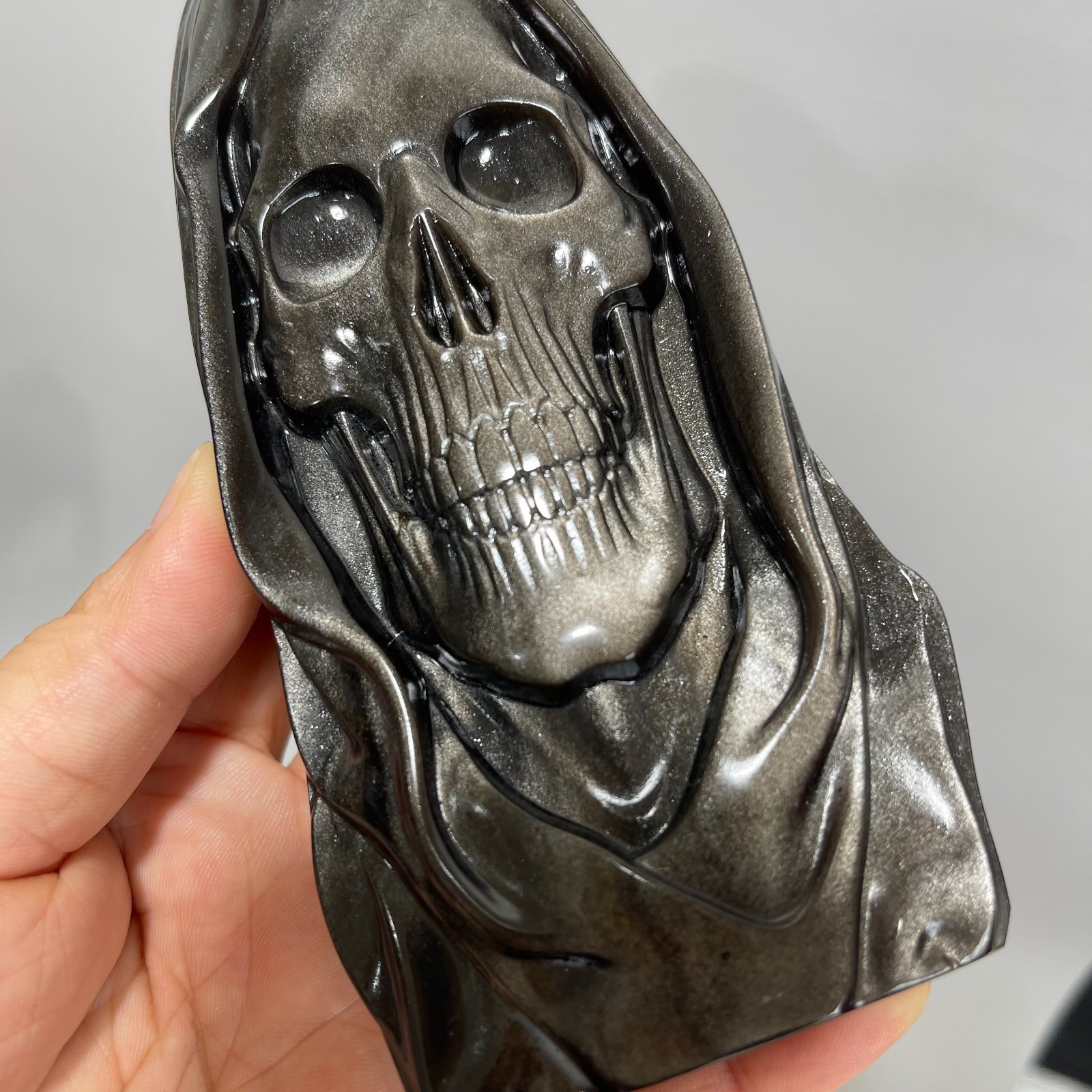 1 pcs Silver Sheen Obsidian Quartz Carved Crystal Skull Reiki Healing