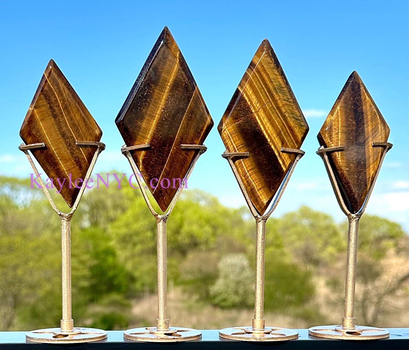 Wholesale Lot 4 Pcs Natural Tiger Eye Diamond W/ Zodiac stand Healing