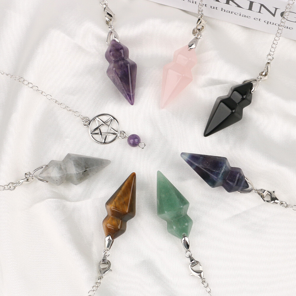 Natural Chakra Crystal Hexagonal Cone Spirit Pendulum Pendant Dowsing Gemstone