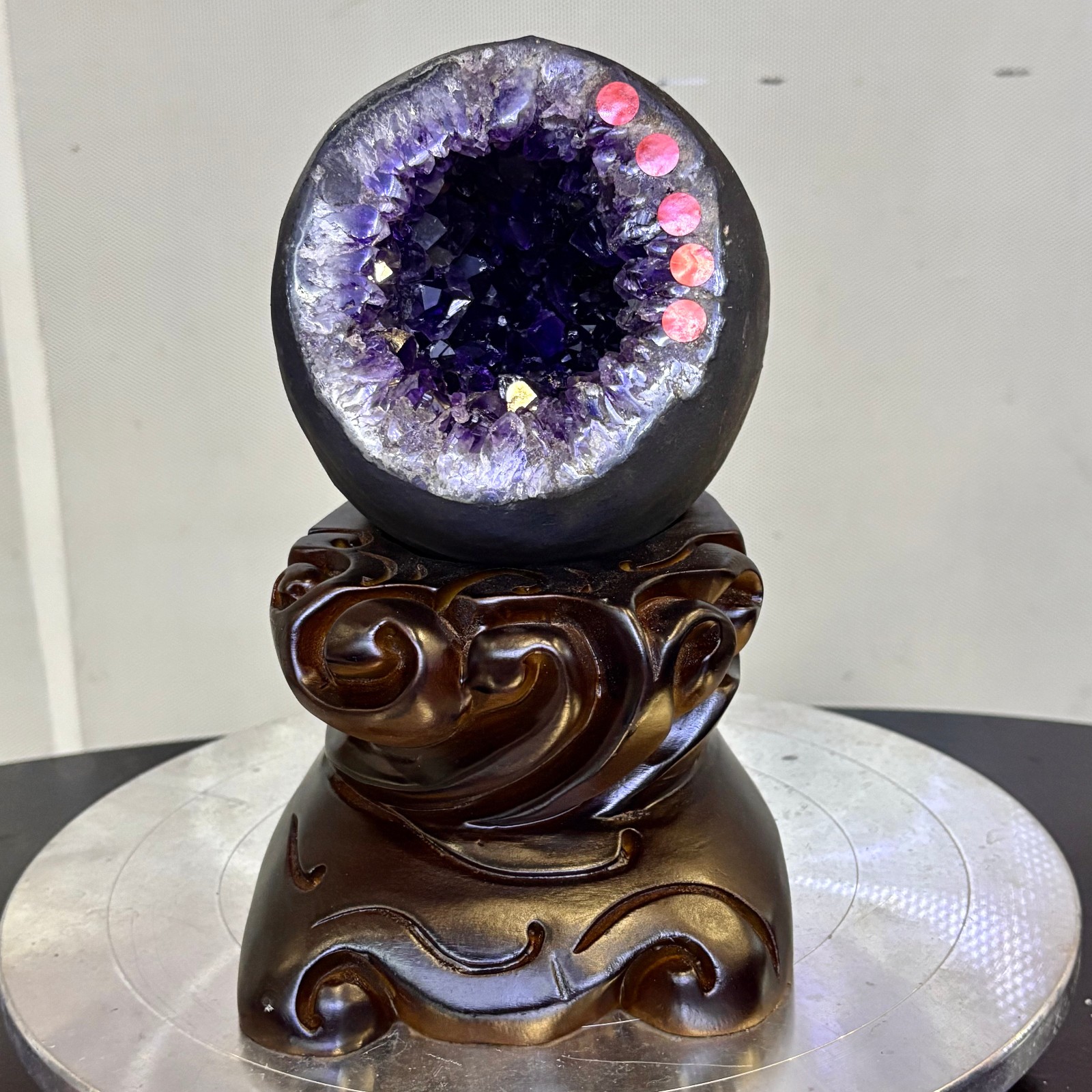 6.39LB Natural uruguay amethyst geode quartz money bag crystal +stand