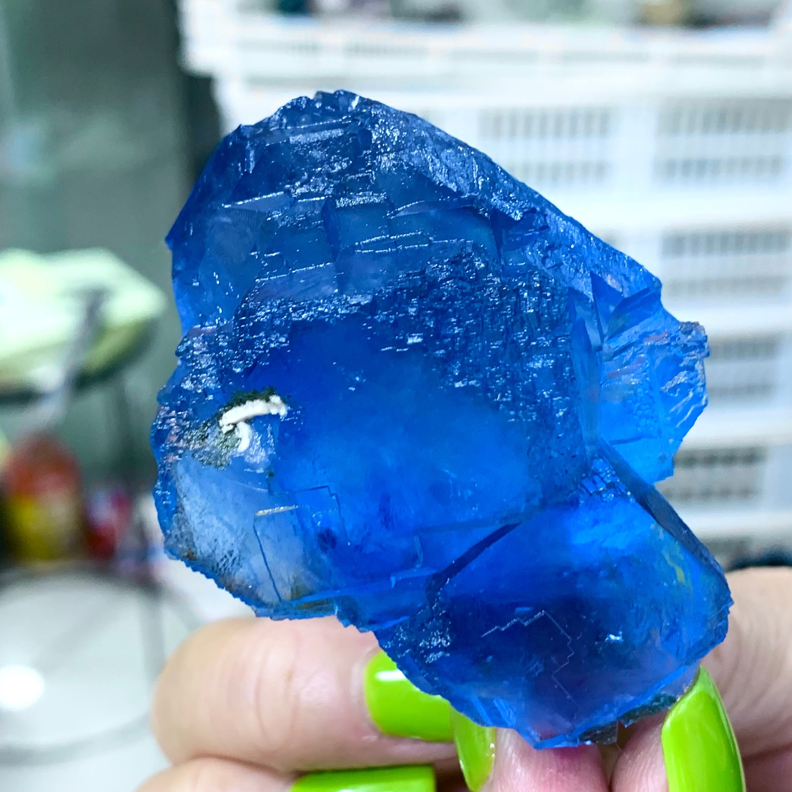 102G Rare transparent blue fluorite cubic mineral crystal sample/China