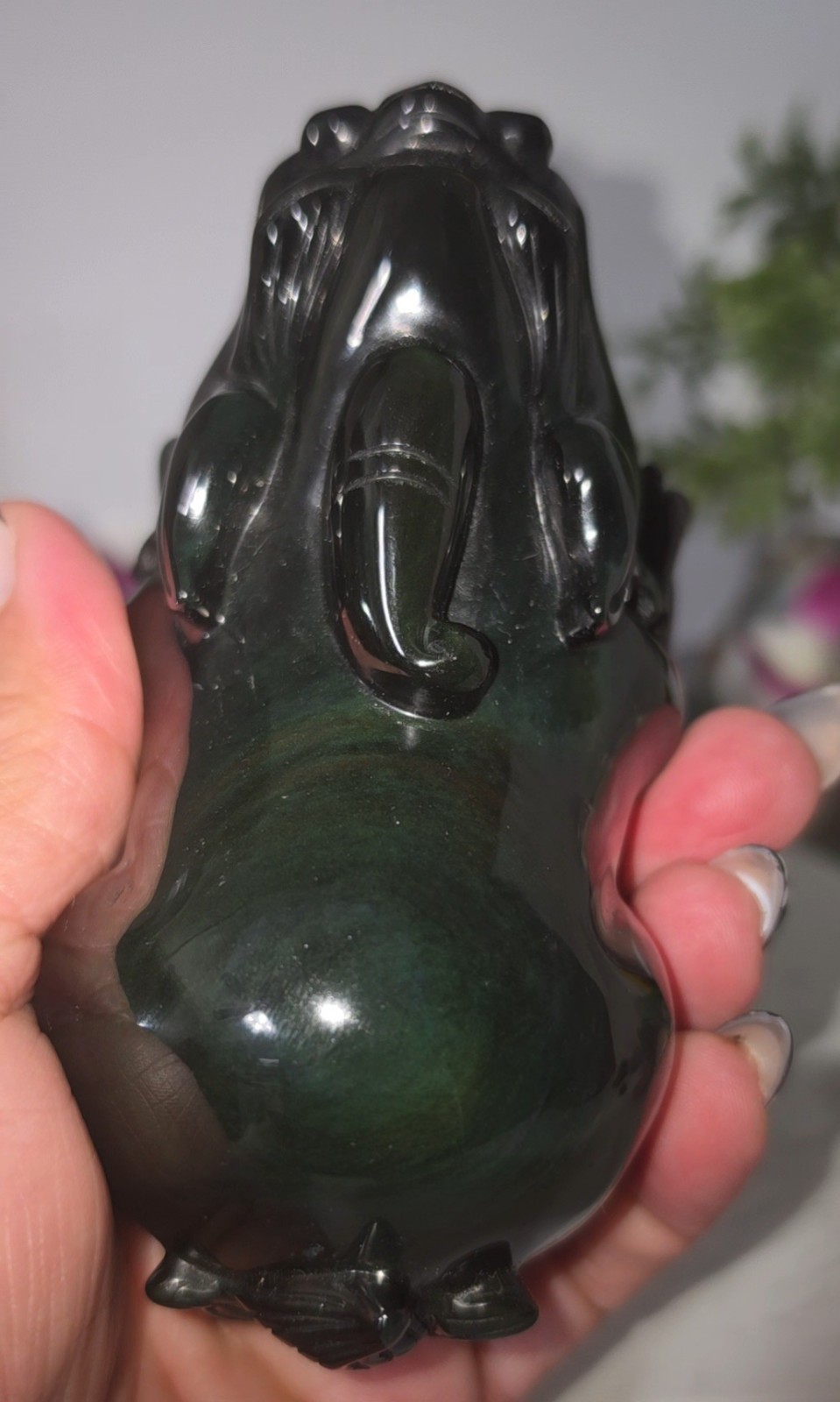 Rainbow Obsidian Hand Carved Polished black obsidian Feng Shui Pixiu 466g