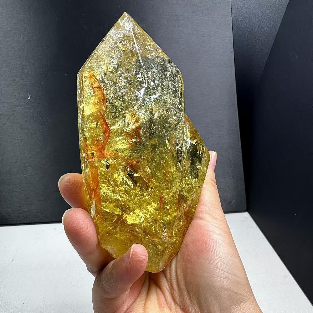 1.92LB Natural citrine Quartz Obelisk Reiki Crystal Tower Healing Energy + STAND