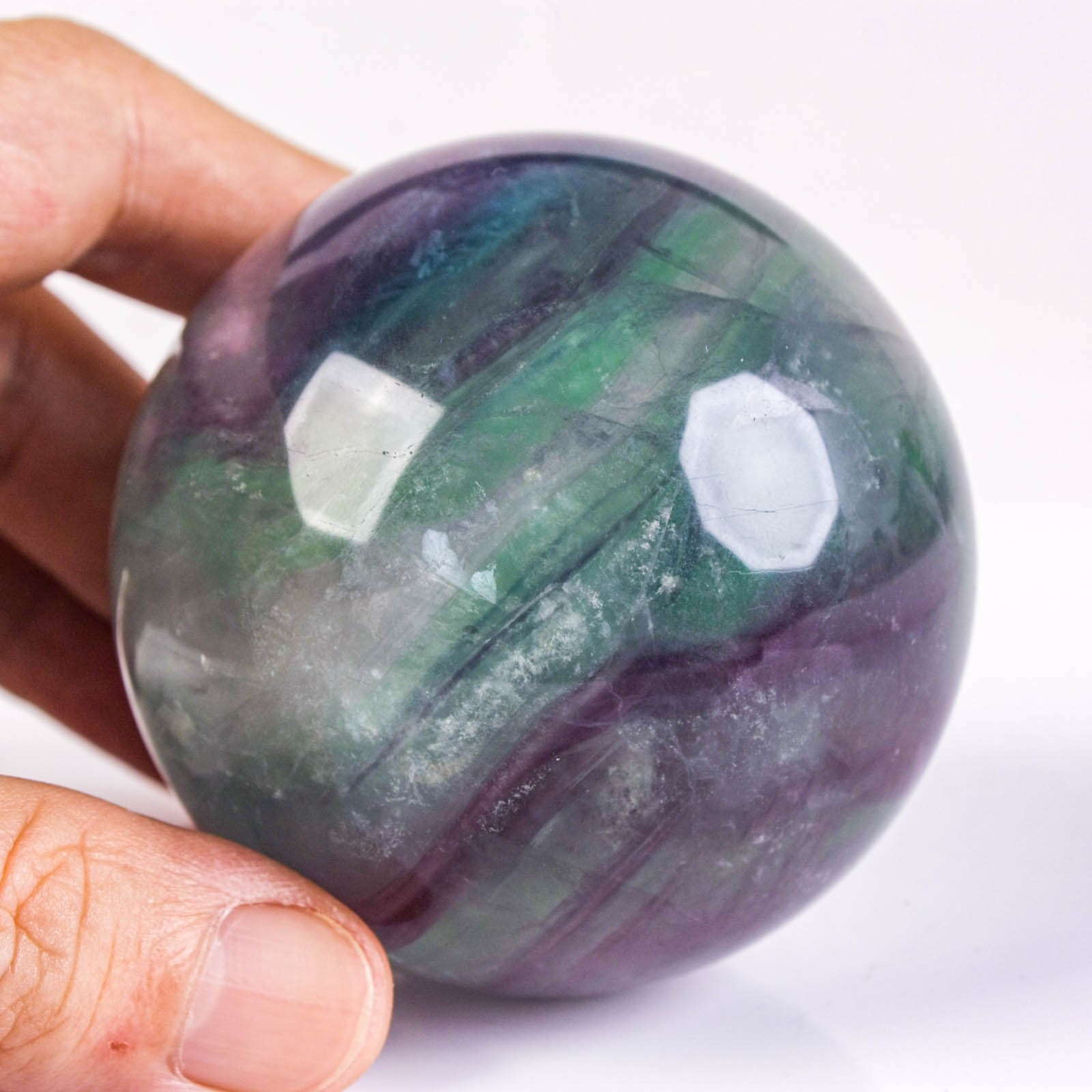 2.6″ 1.01LB Rainbow Fluorite Sphere Crystal Ball Natural Banded Mineral Specimen