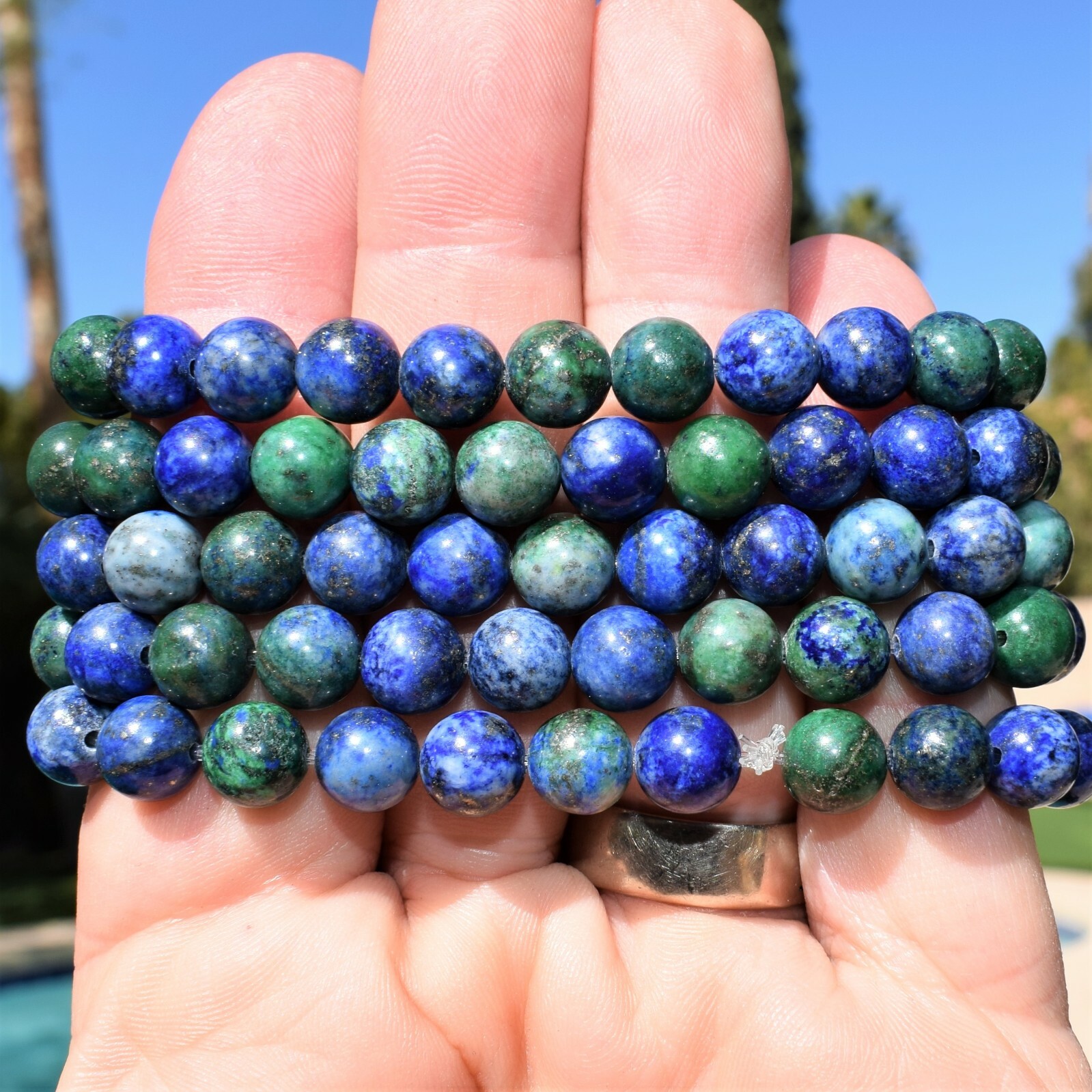CHARGED Natural Lapis Crystal 8mm Bead Bracelet Simulated Azurite Malachite