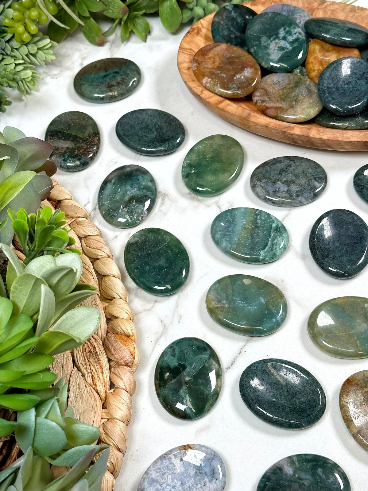 Genuine AAA Moss Agate Worry Stone Green Thumb Healing Crystal Meditation Tool