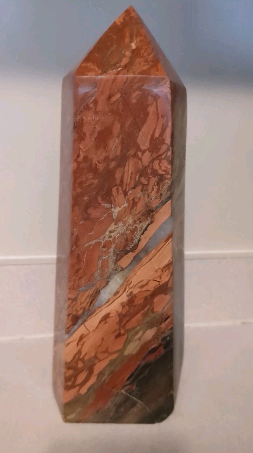 RARE Brecciated Red Jasper Obelisk Tower 8 lb 11” Quartz Inclusions South Africa