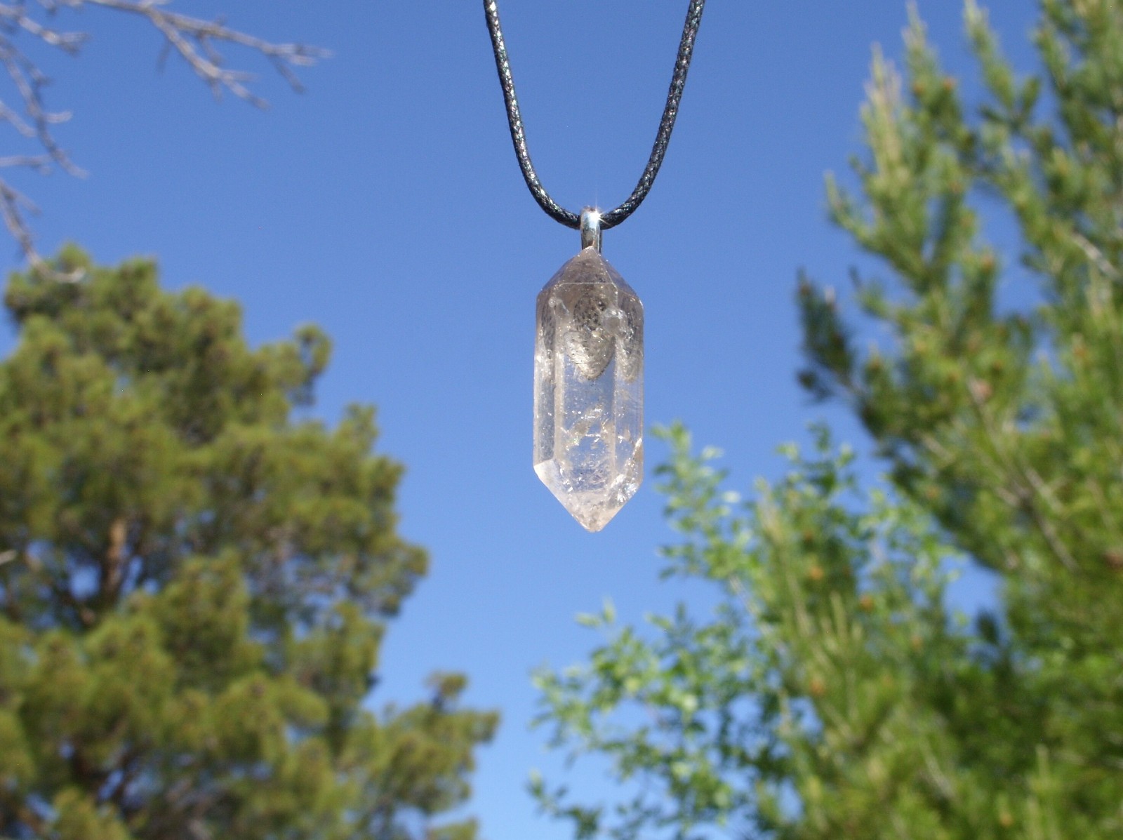 Tibetan Black Quartz Crystal Point Free Form Stone Pendant Necklace Double Term