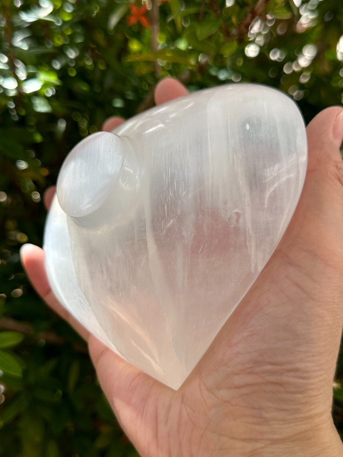 Large Selenite Heart Bowl, 5″ Selenite Heart Shaped Dish Bowl with Pedestal