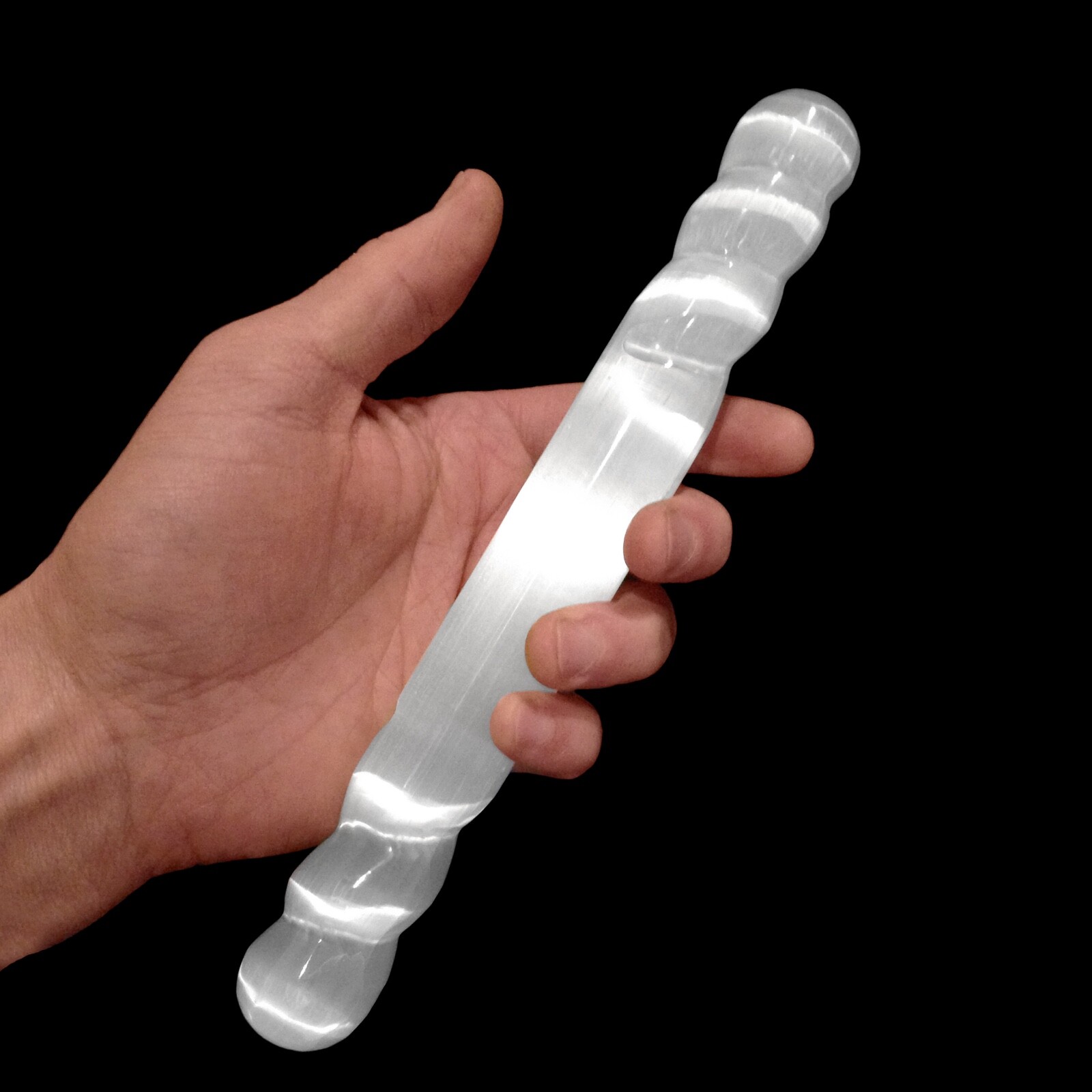 XL Polished Selenite Crystal Massage Wand 8″ Spiral Round Tip ” CHARGE CLEANSE