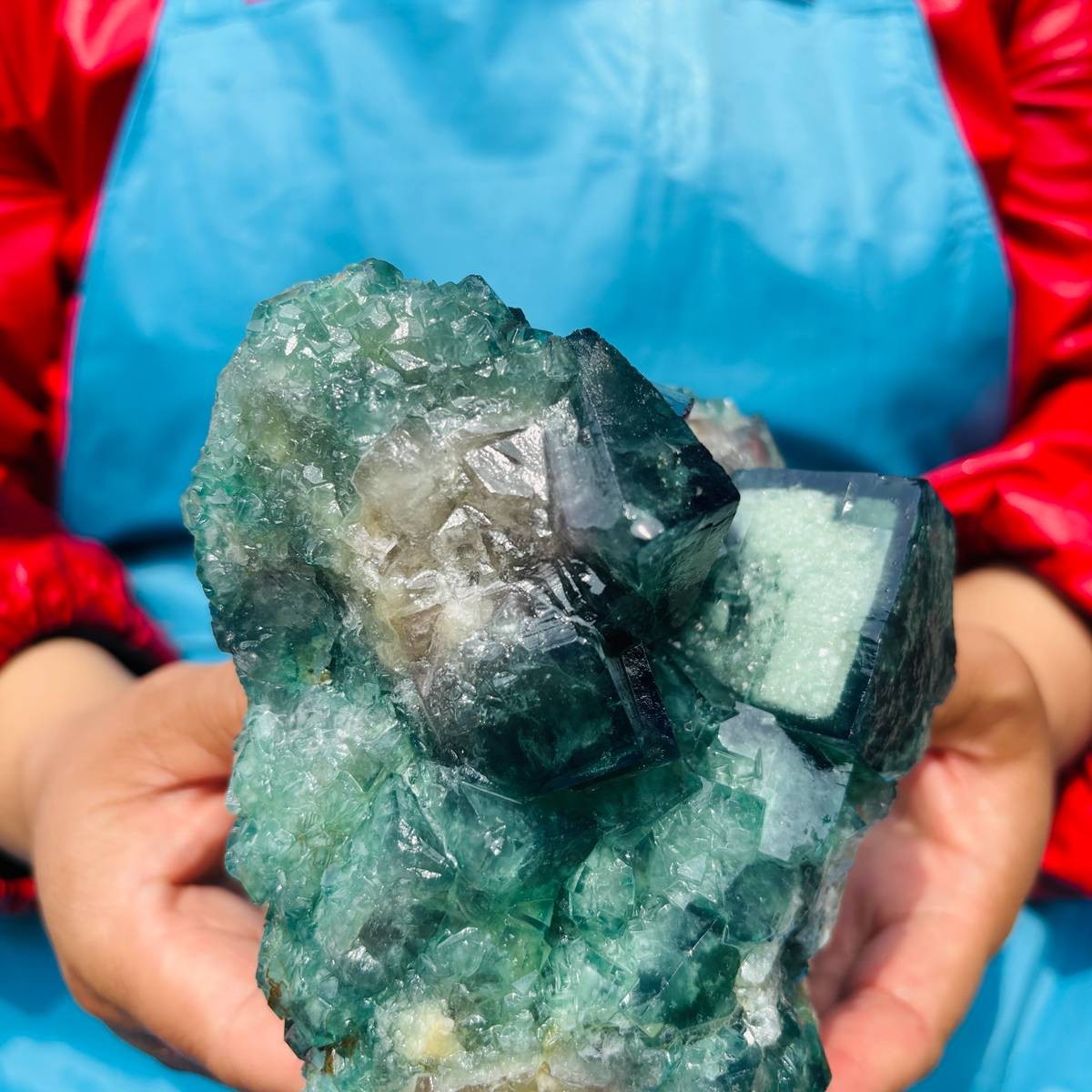 1790G Natural BLUE-green purple Cube Fluorite Mineral Crystal Specimen/China