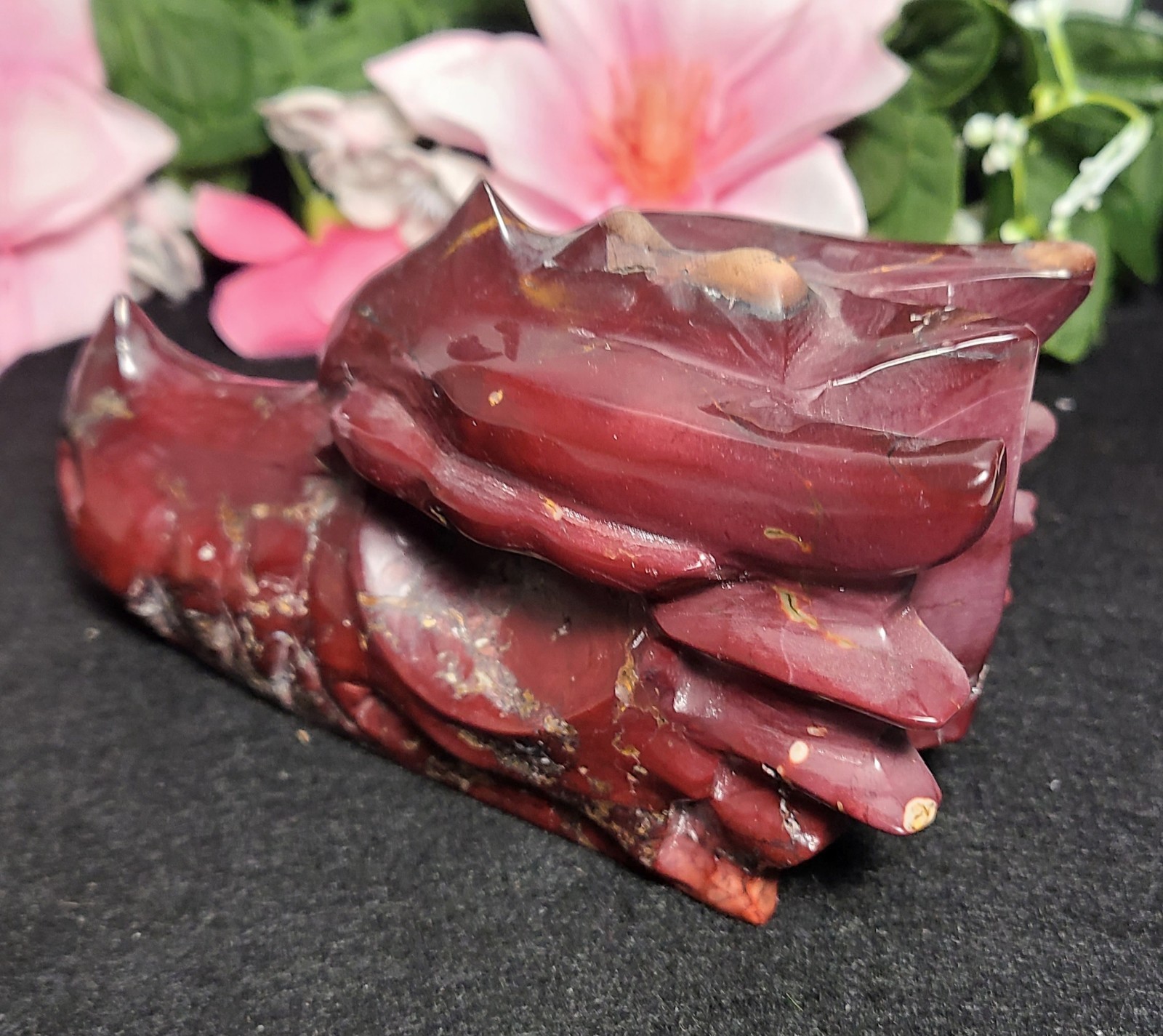 Rare Large 5.6″ 675g Dark Red Mookaite Dragon Skull Head Crystal Stone Statue