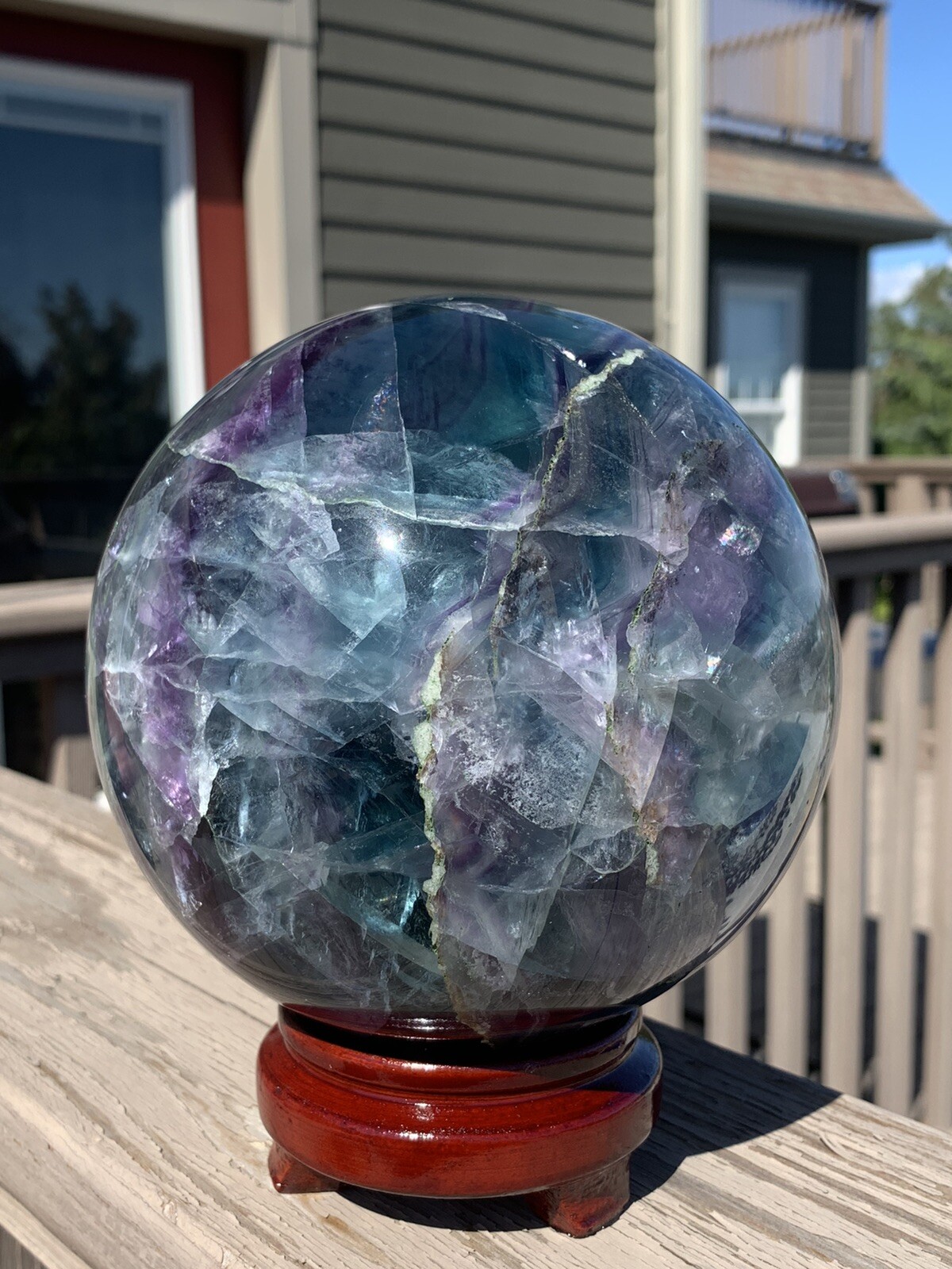 4,145g Rainbow Fluorite *HUGE* Sphere w/Stand •Over 9 Pounds *U.S. Based*