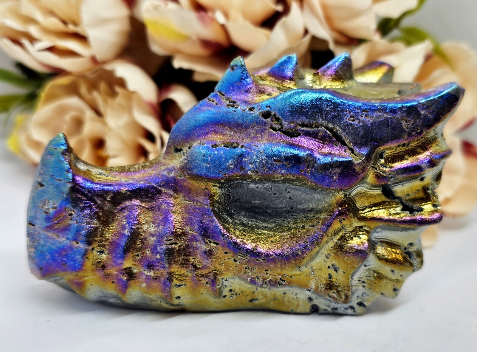 *SALE* Druzy Rainbow Angel Aura sphalerite crystal Dragon Head Skull Titanium