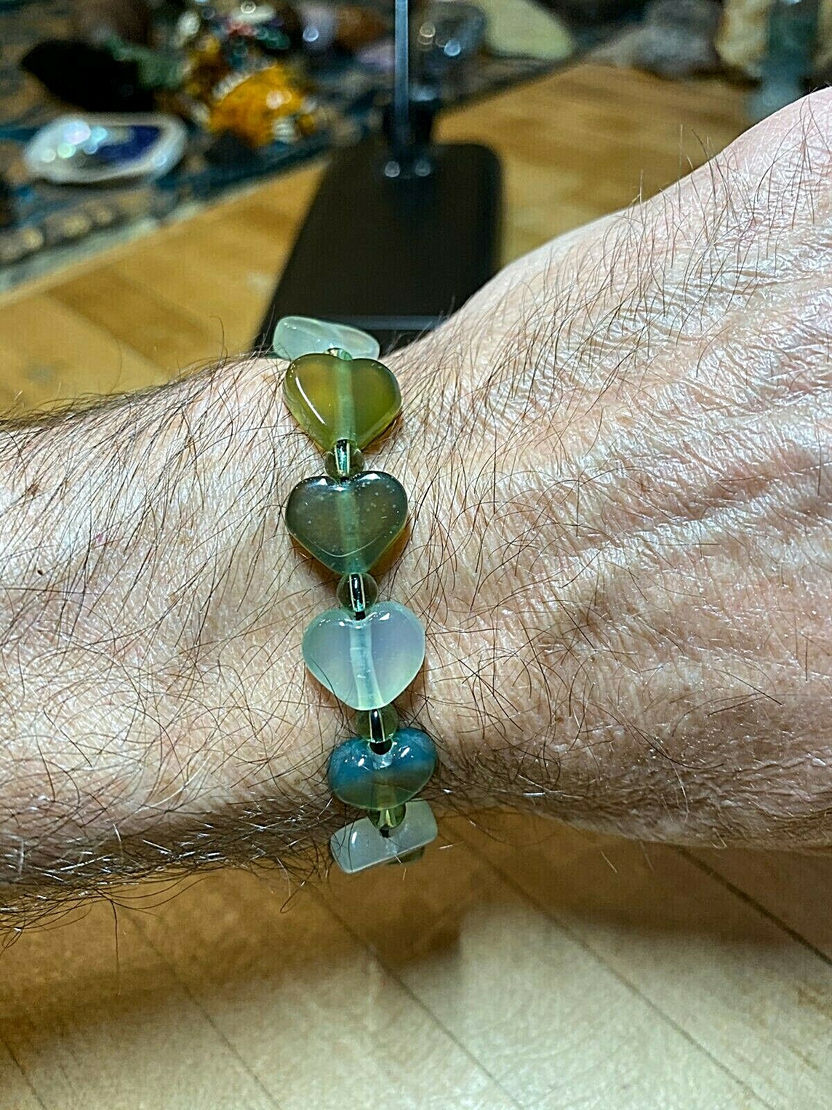 Green Agate & Ruby In Zoisite Crystal Heart Tibetan Style Shamballa Bracelet